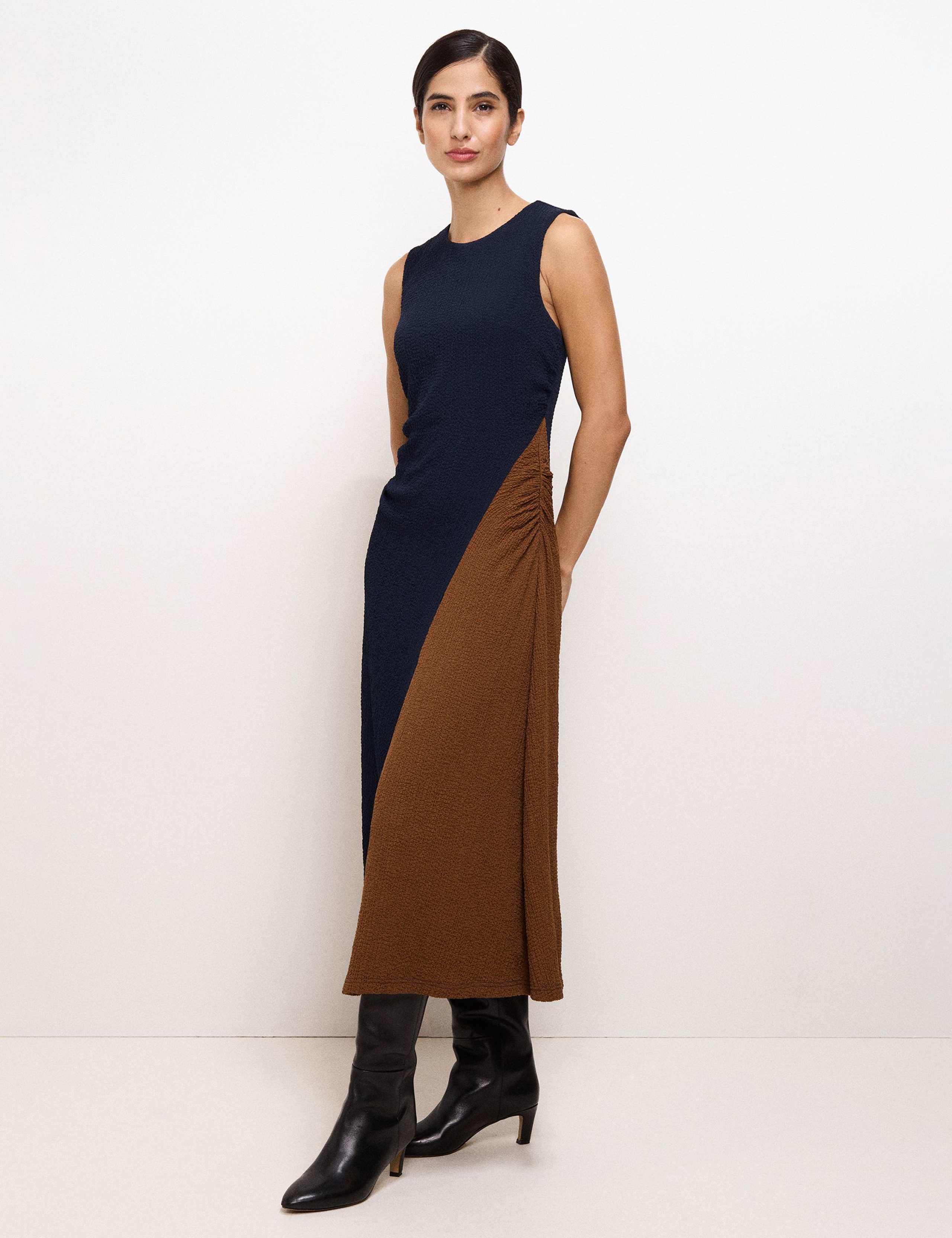 Jersey Colour Block Midi Waisted Dress