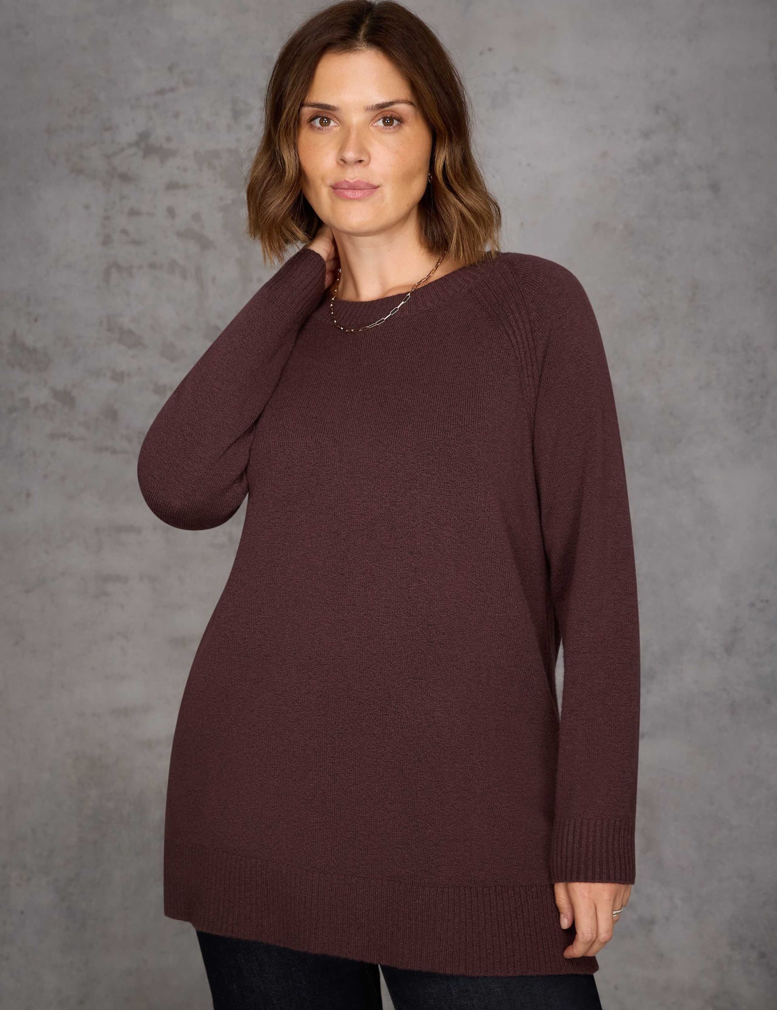 Cotton Blend Textured Split Hem Longline Jumper