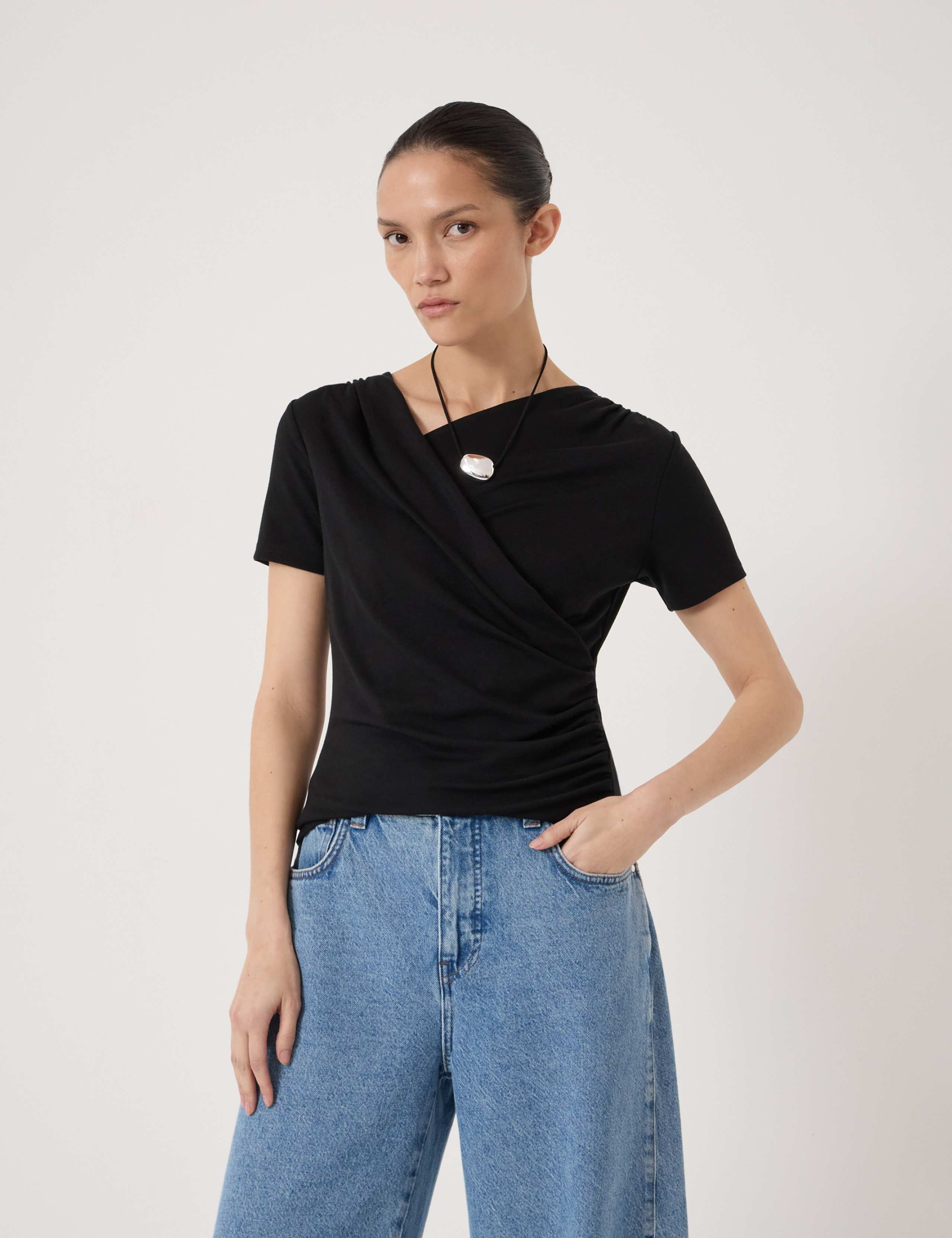 Lyocell Rich Wrap Detail T-Shirt with Wool