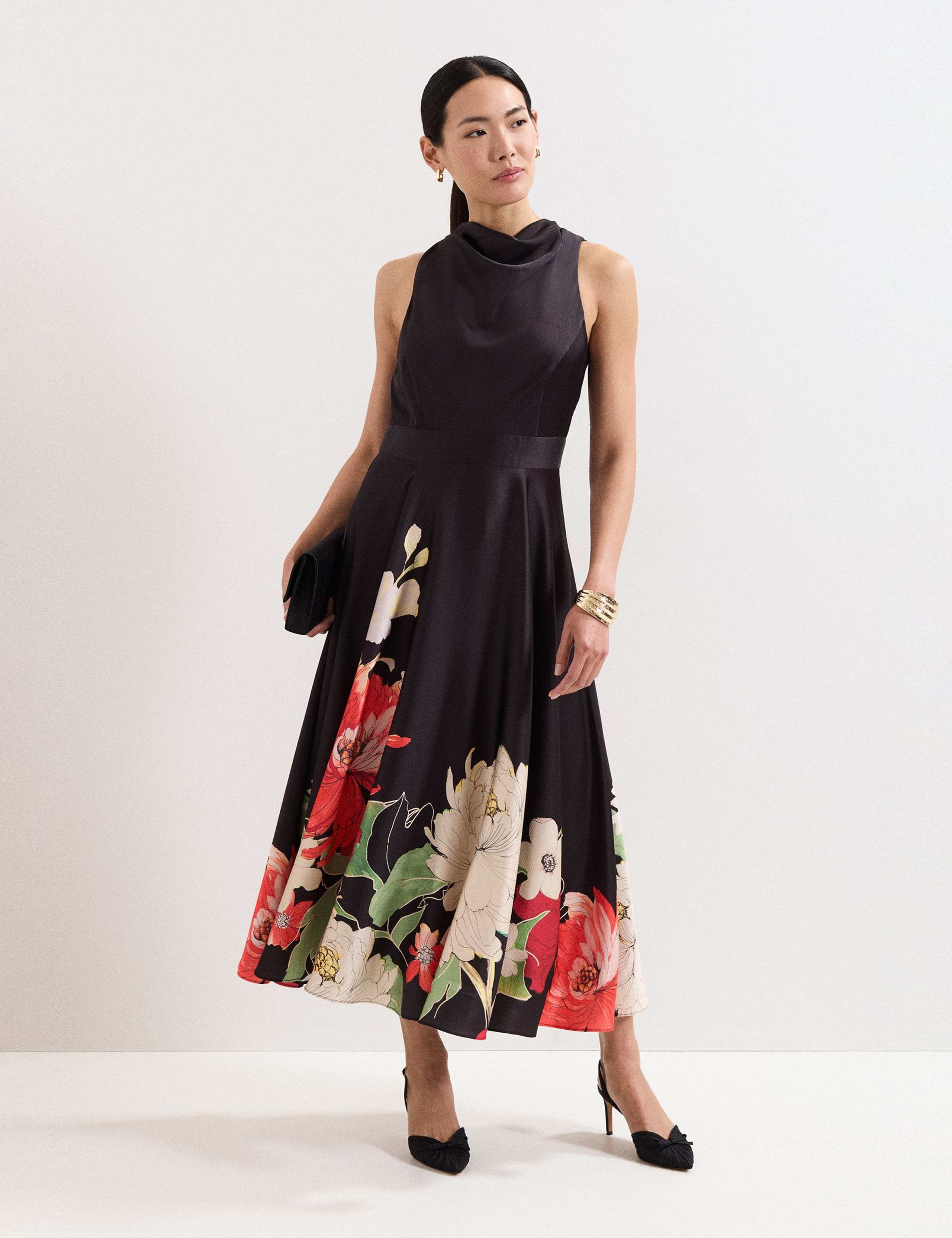 Floral Cowl Neck Midaxi Skater Dress