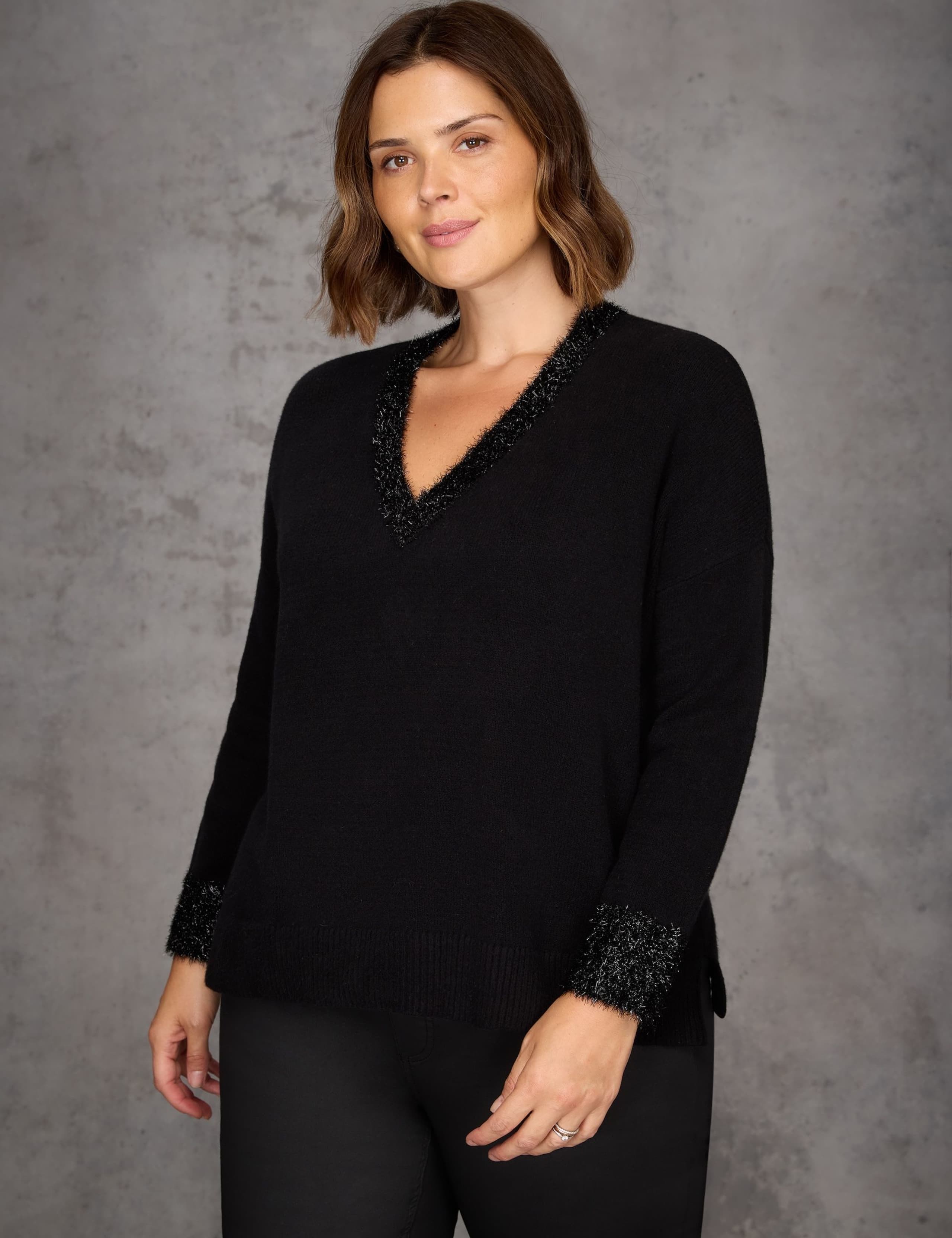 Cotton Blend Sparkly V-Neck Jumper