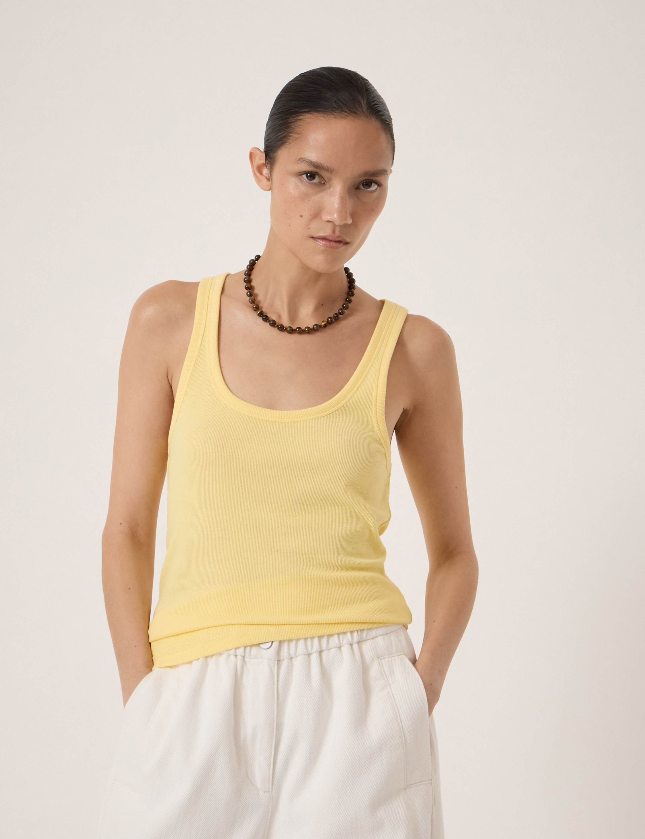 Cotton Rich Ribbed Scoop Neck Vest Top