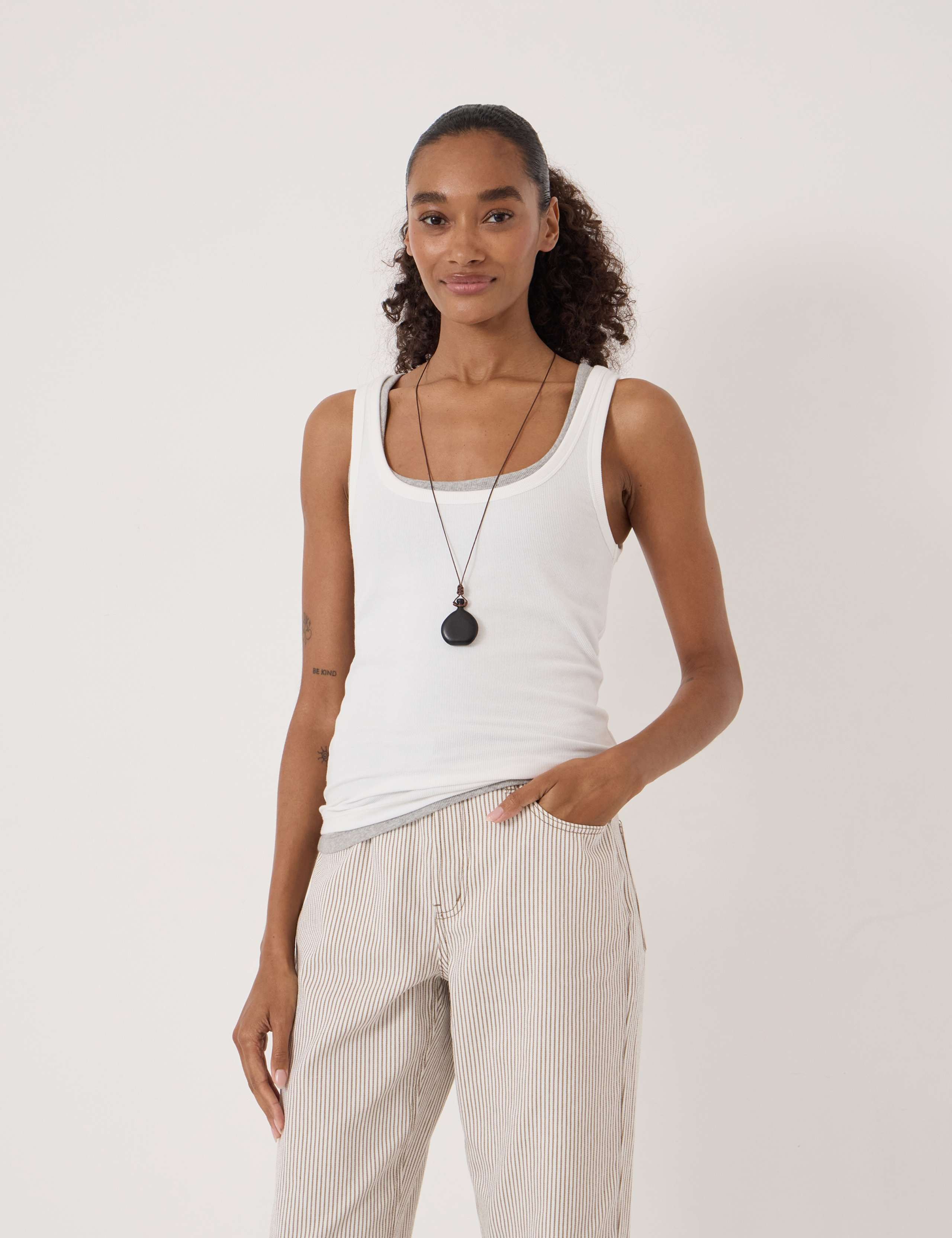 Cotton Rich Ribbed Scoop Neck Vest Top