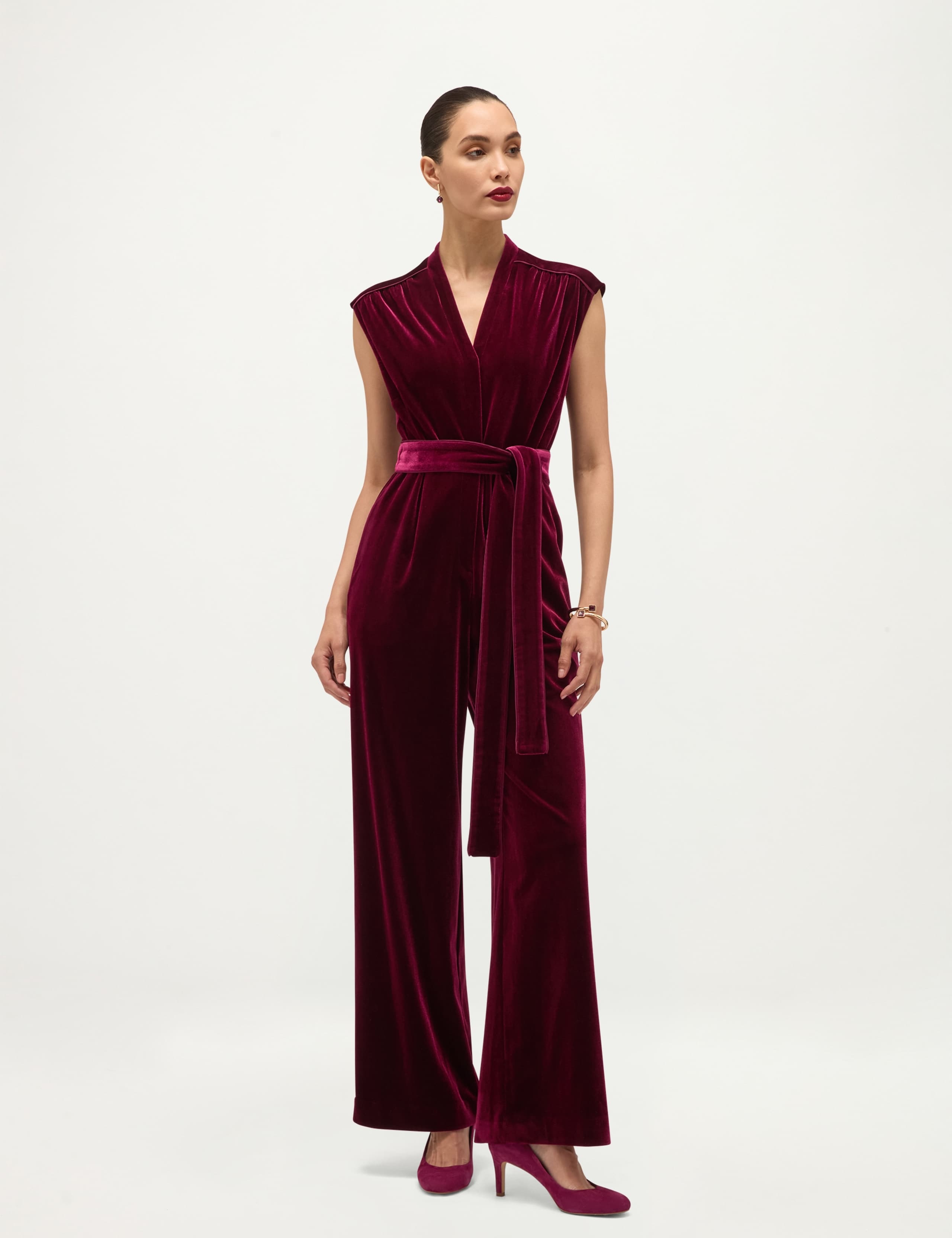 Velvet V Neck Wide Leg Jumpsuit