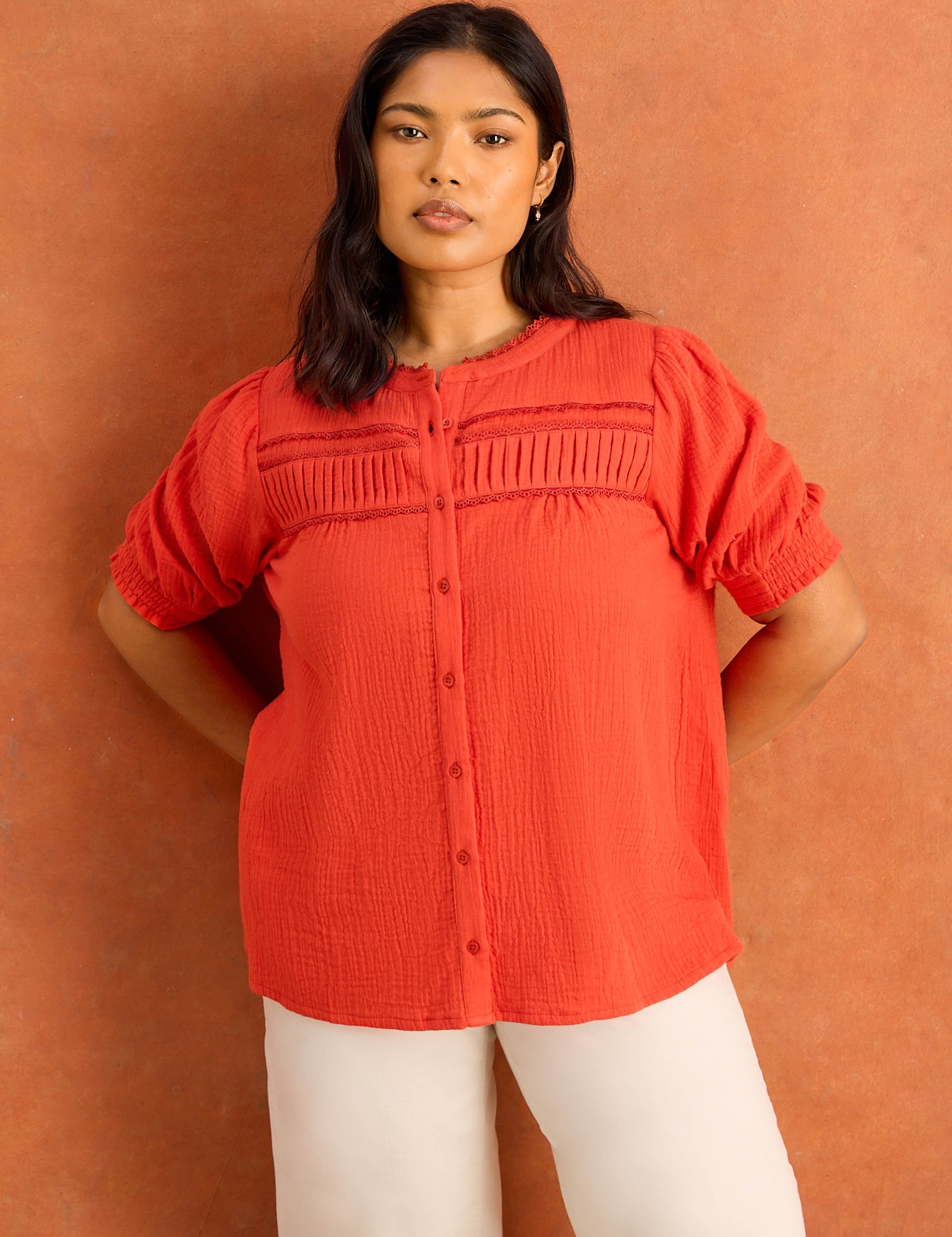 Pure Cotton Textured Pintuck Blouse