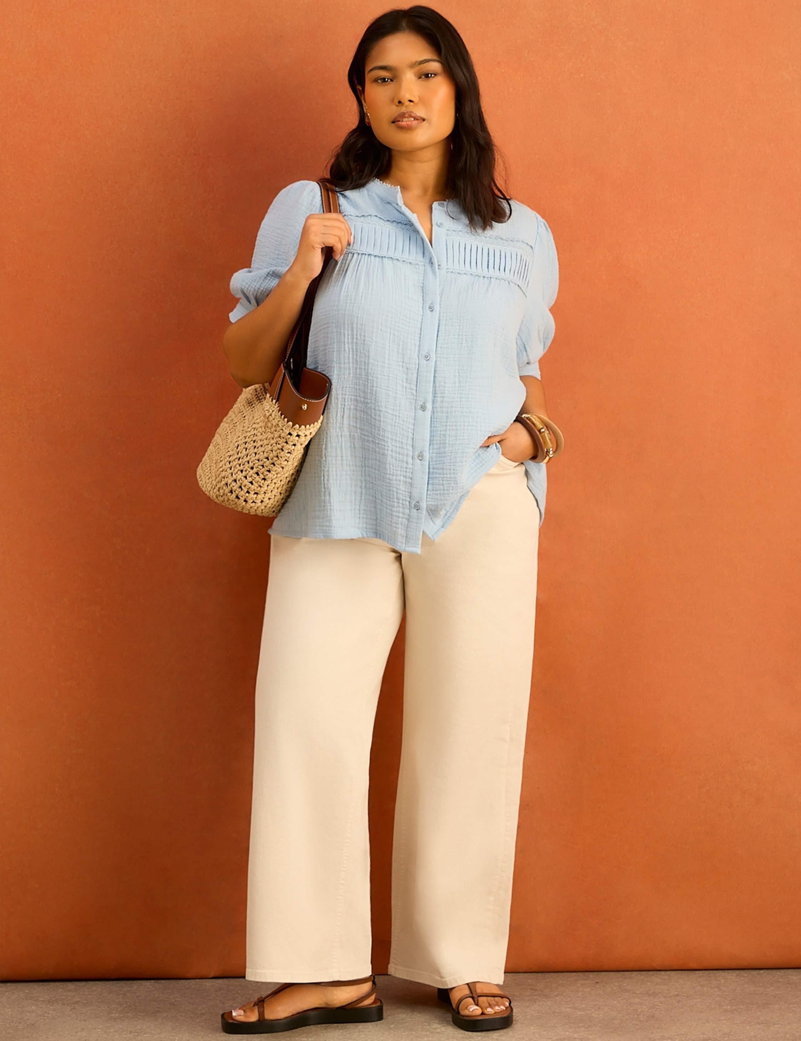 Pure Cotton Textured Pintuck Blouse