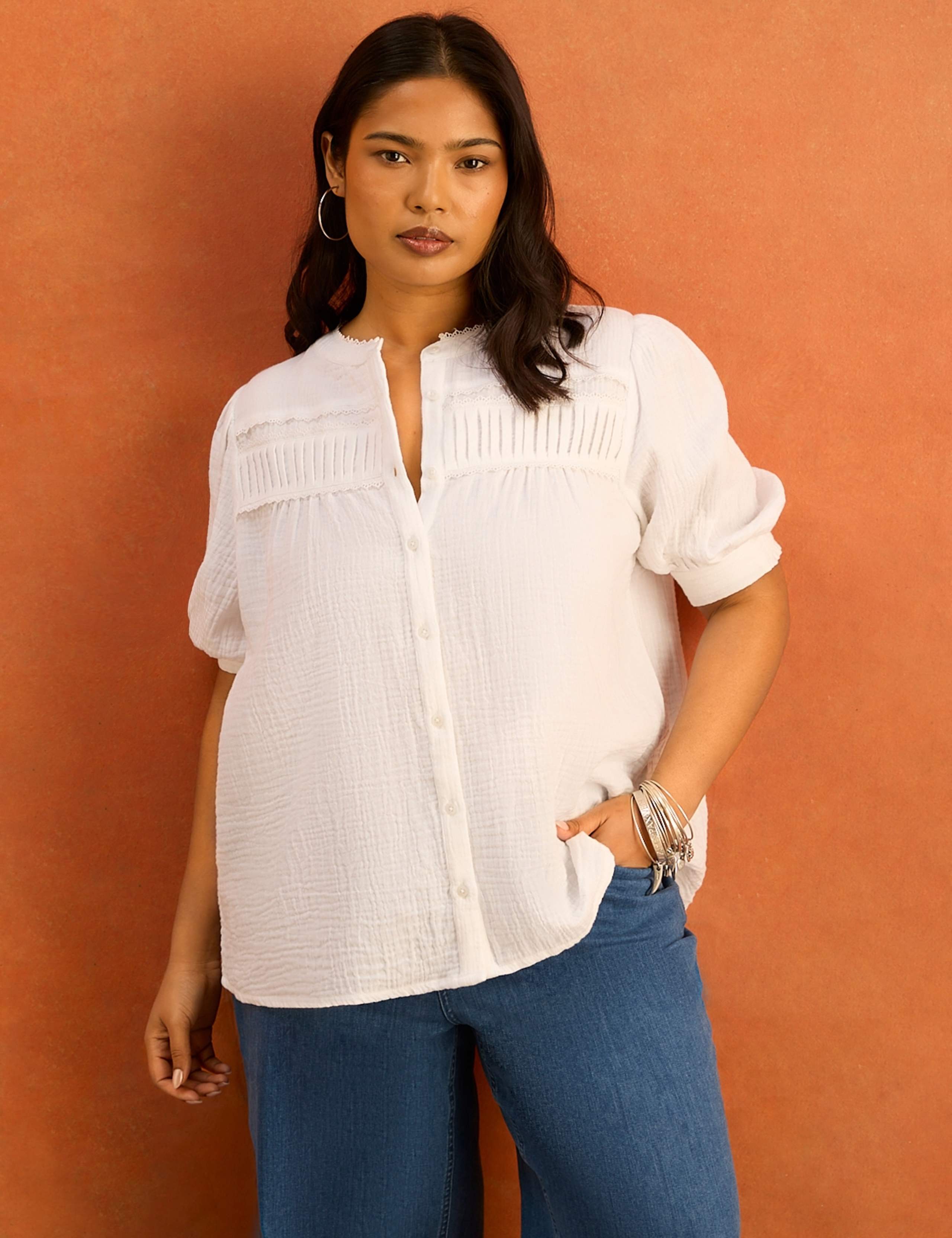 Pure Cotton Textured Pintuck Blouse