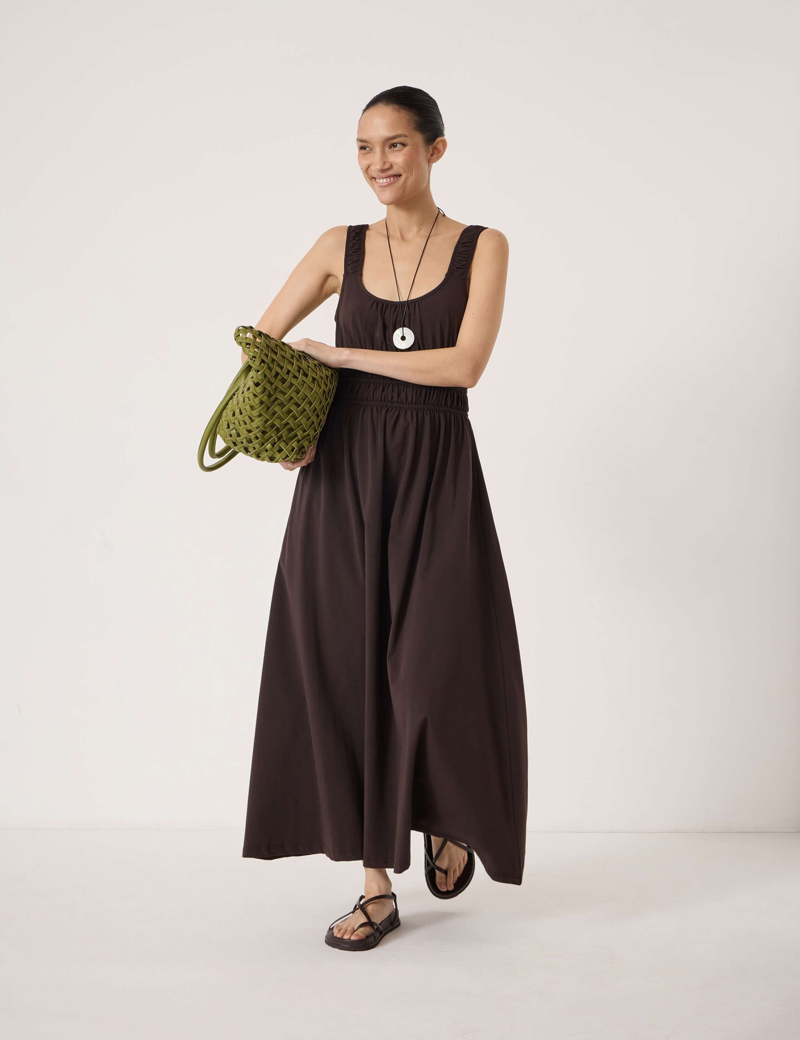Cotton Rich Midi Waisted Dress
