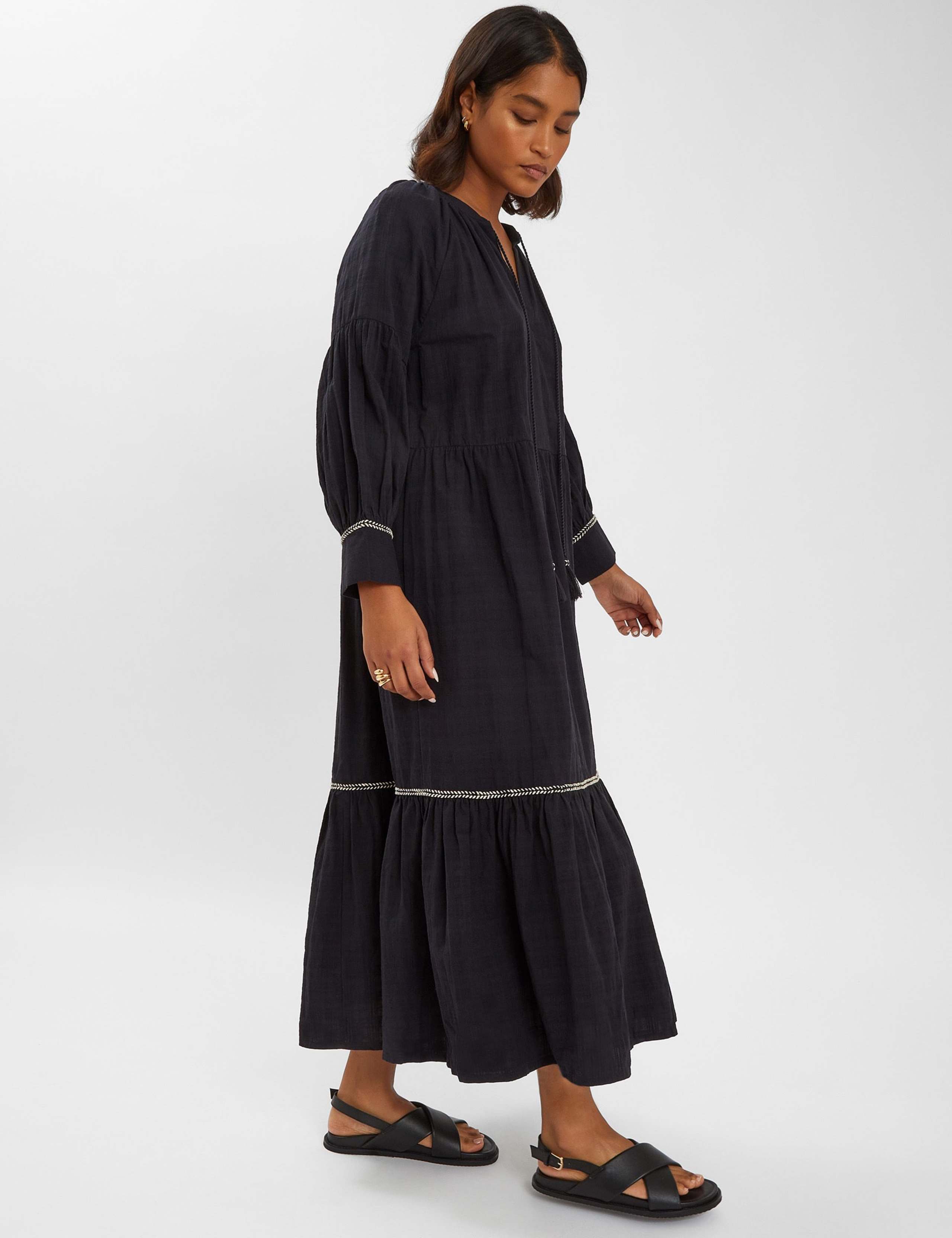 Pure Cotton V-Neck Maxi Tiered Beach Dress