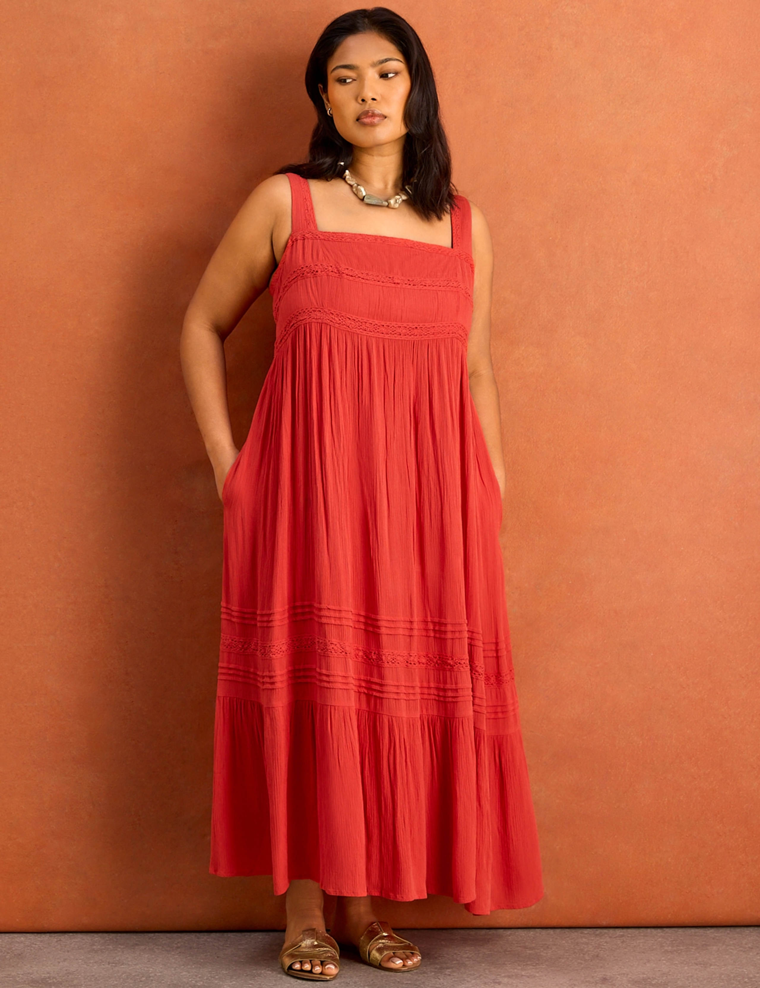 Crinkle Pintuck Midaxi Tiered Dress