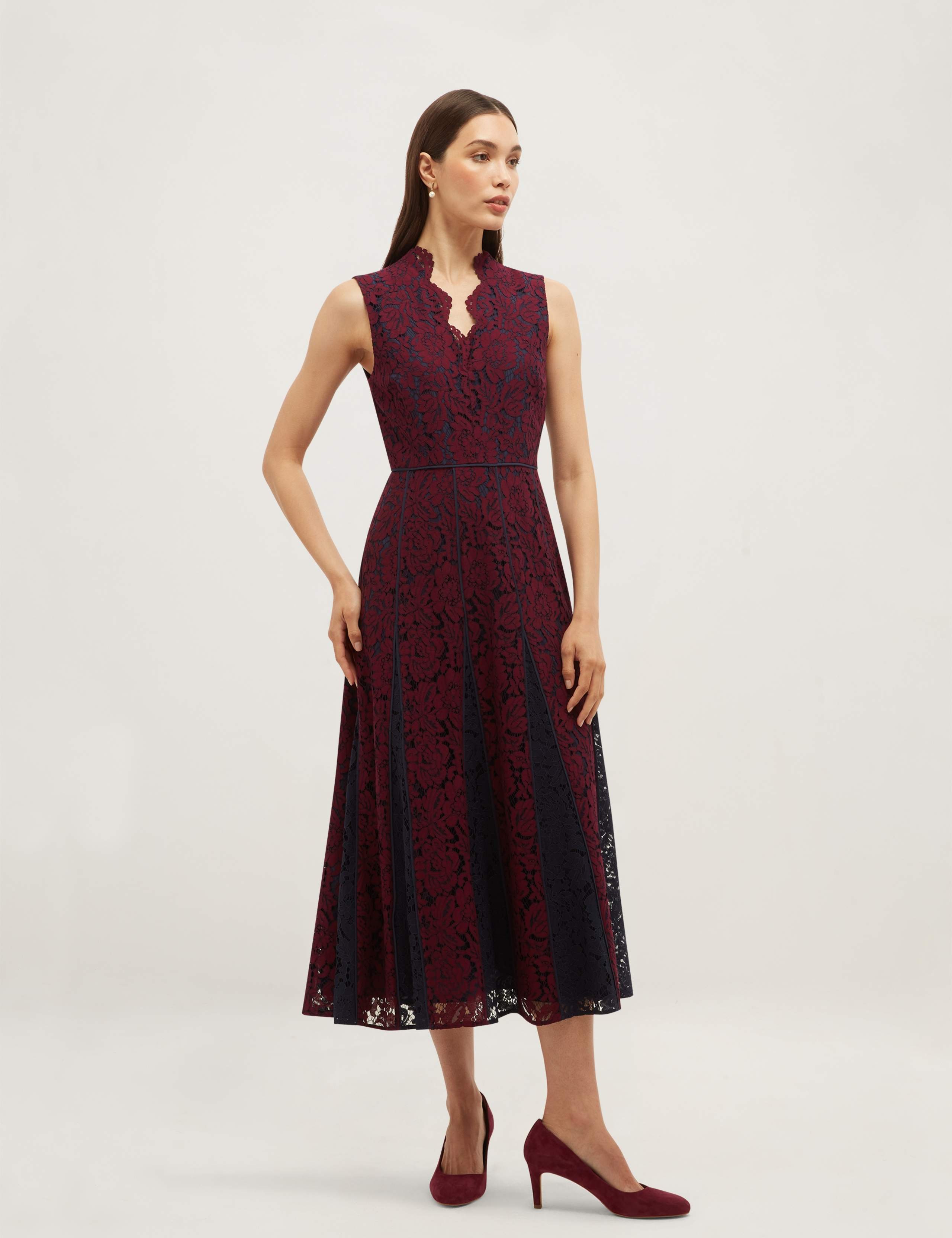 Lace V-Neck Knee Length Skater Dress