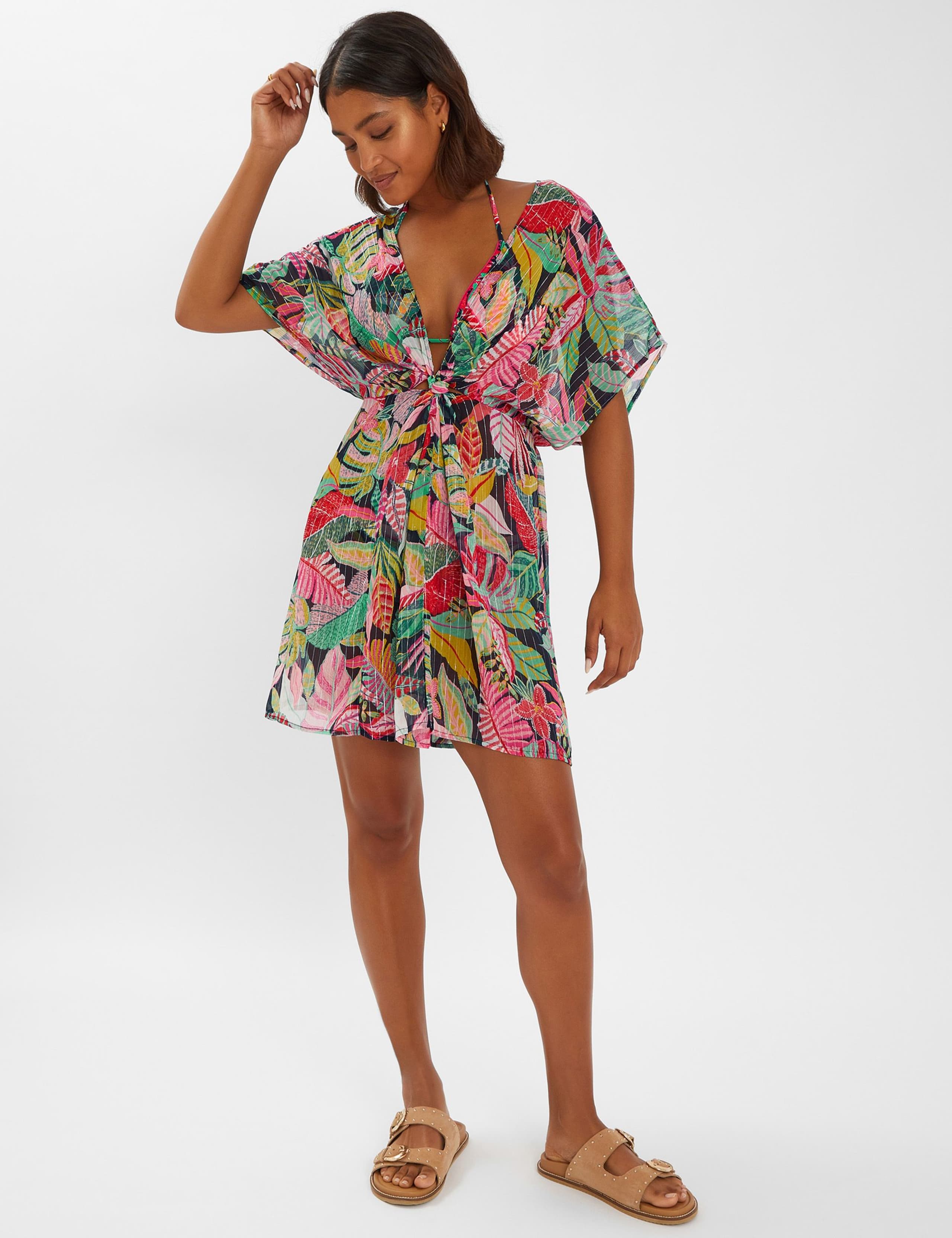 Sheer Tropical Print Kaftan