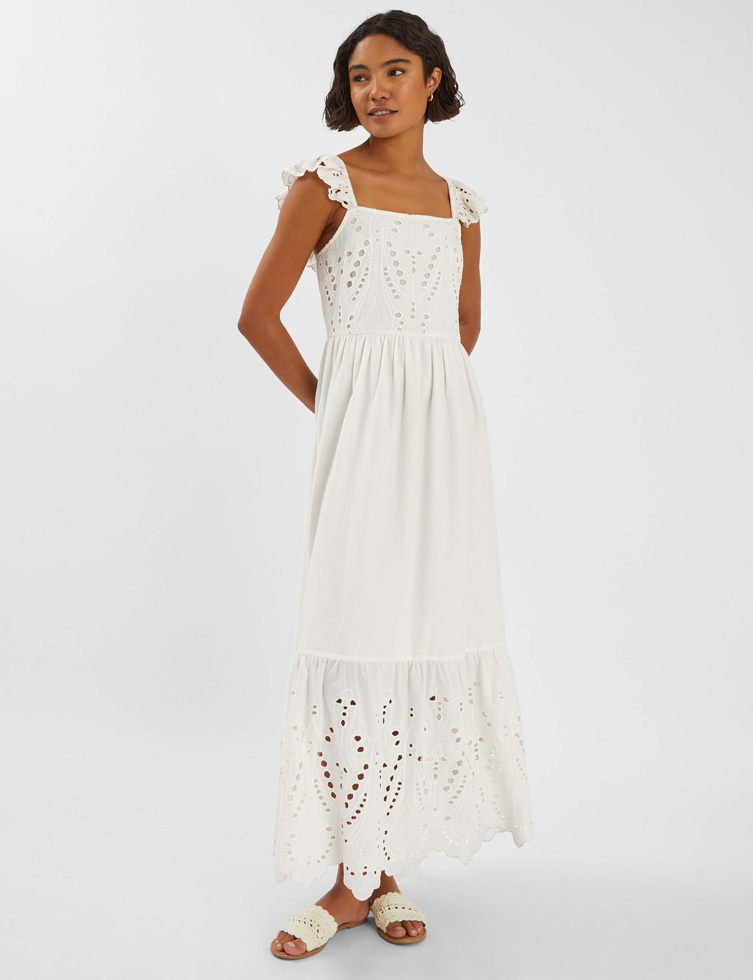 Pure Cotton Broderie Frill Shoulder Dress