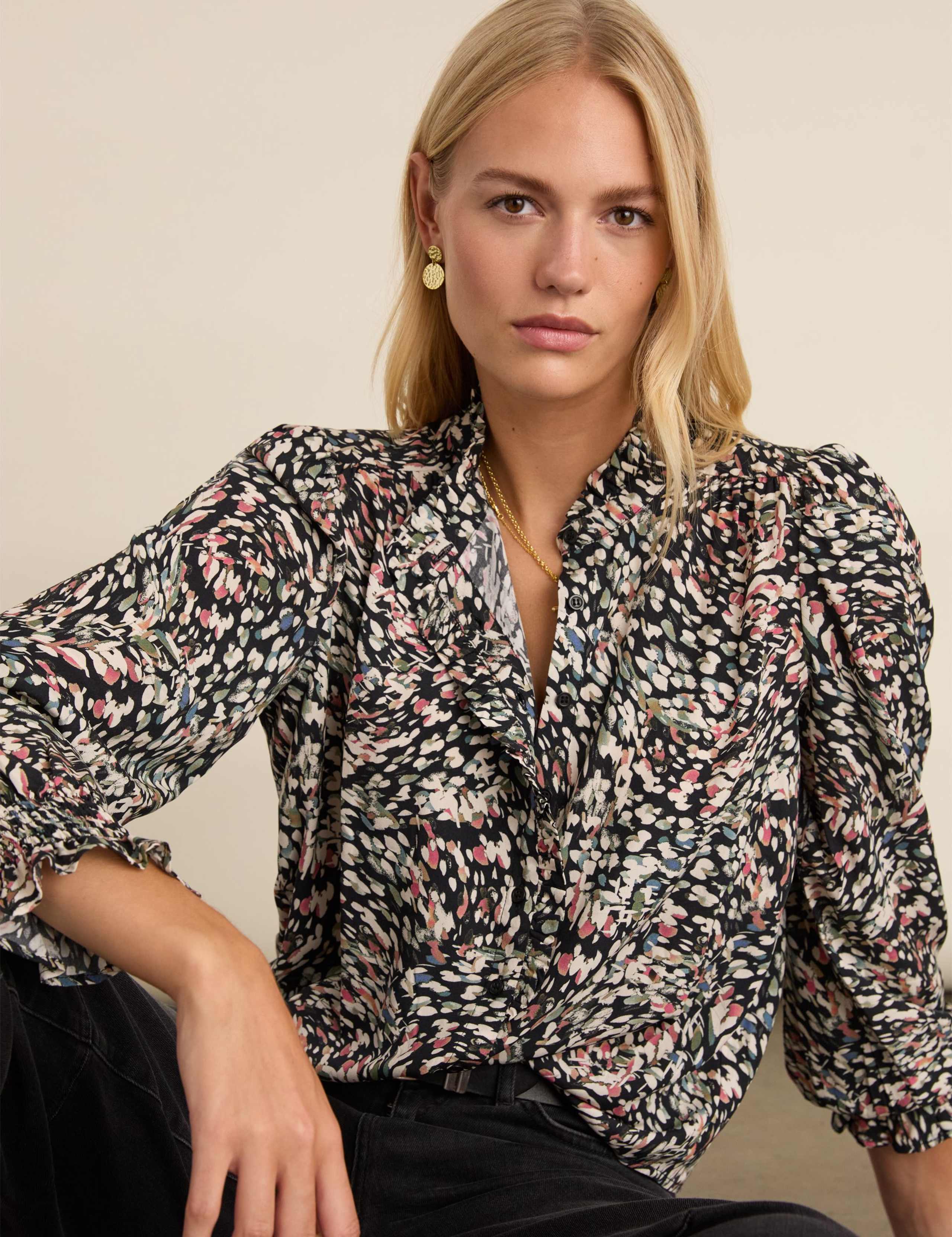 Printed Frill Neck Blouse