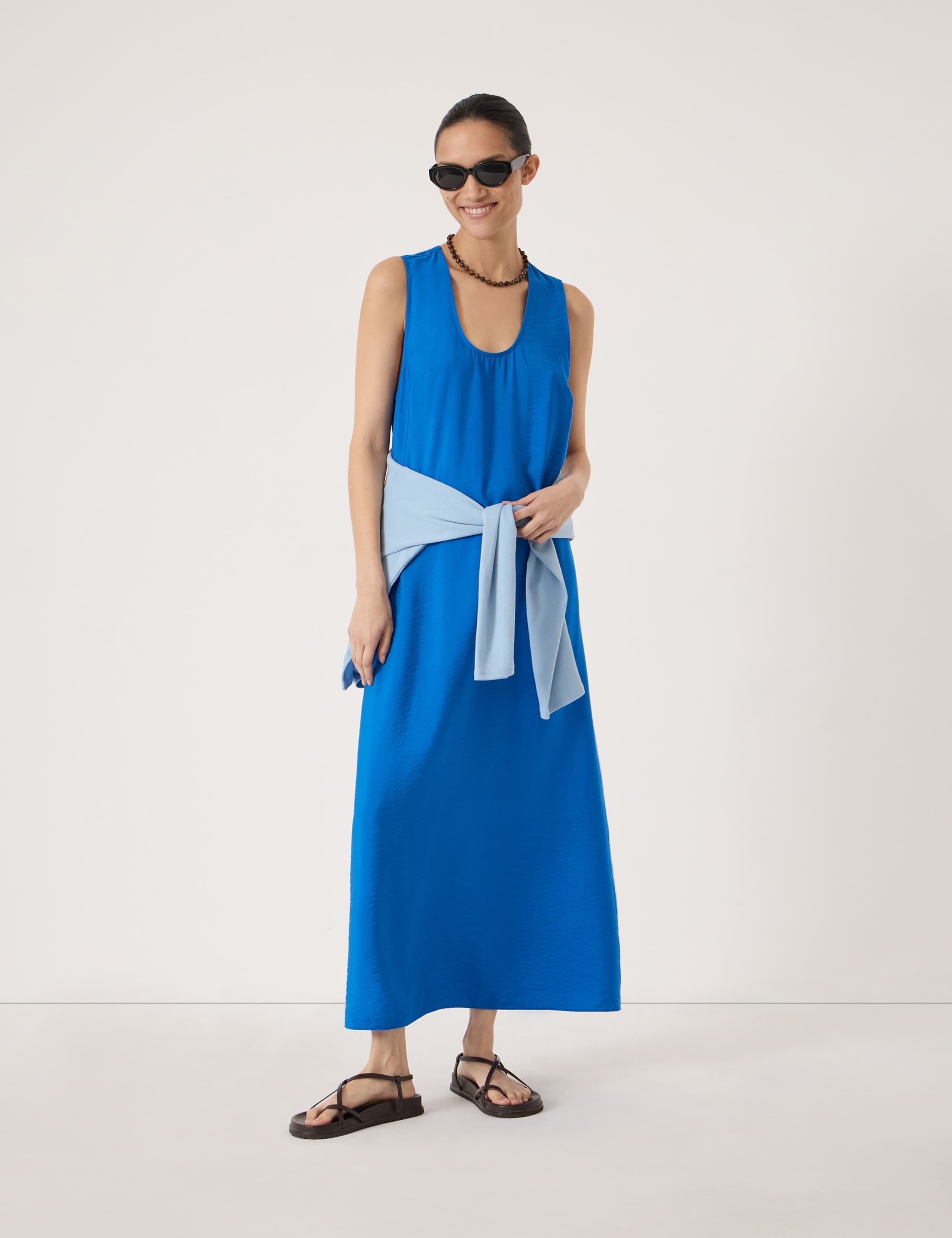 Cotton Rich Scoop Neck Midi Waisted Dress