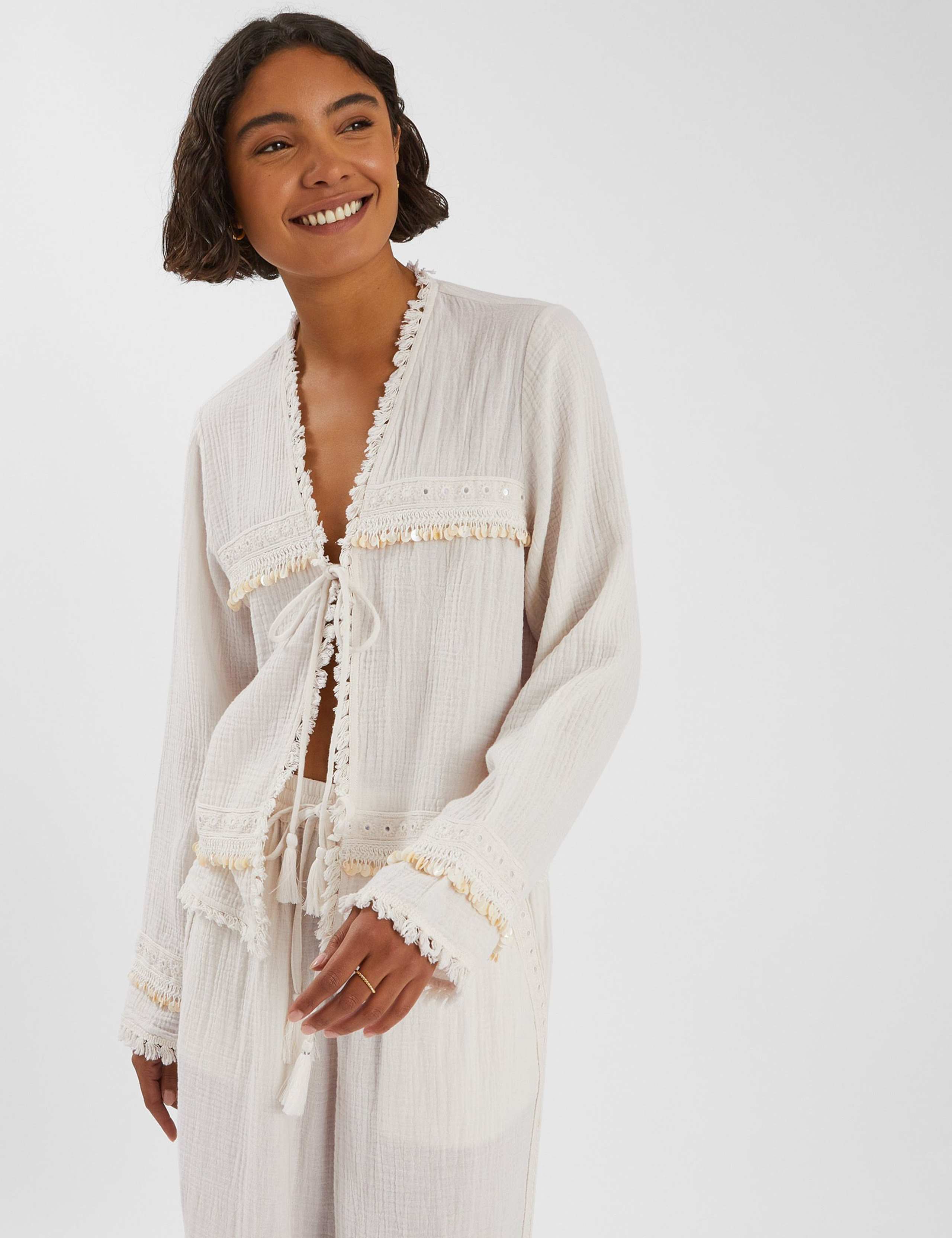 Pure Cotton Crinkle Tie-Front Top