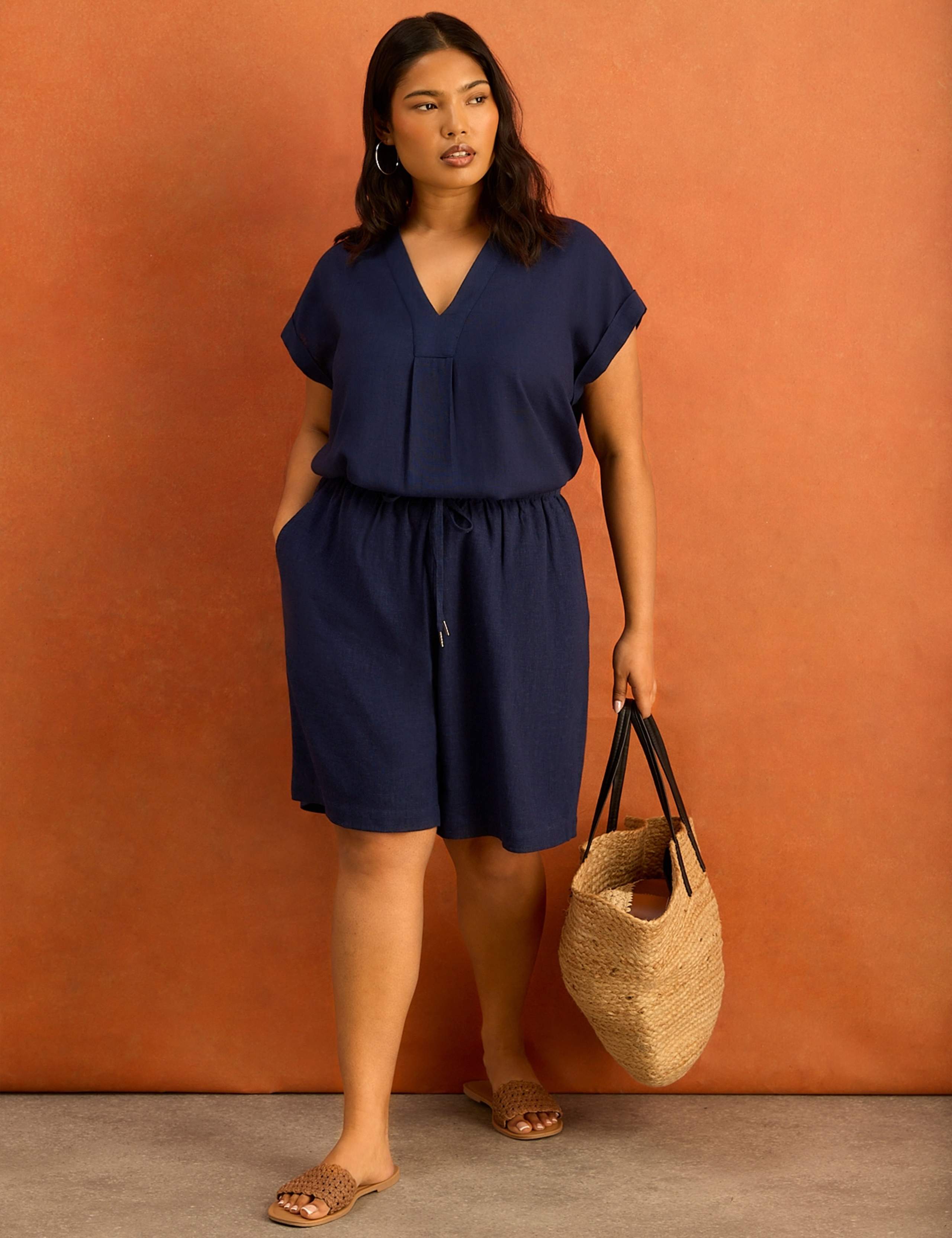 Linen Blend High Waisted Shorts