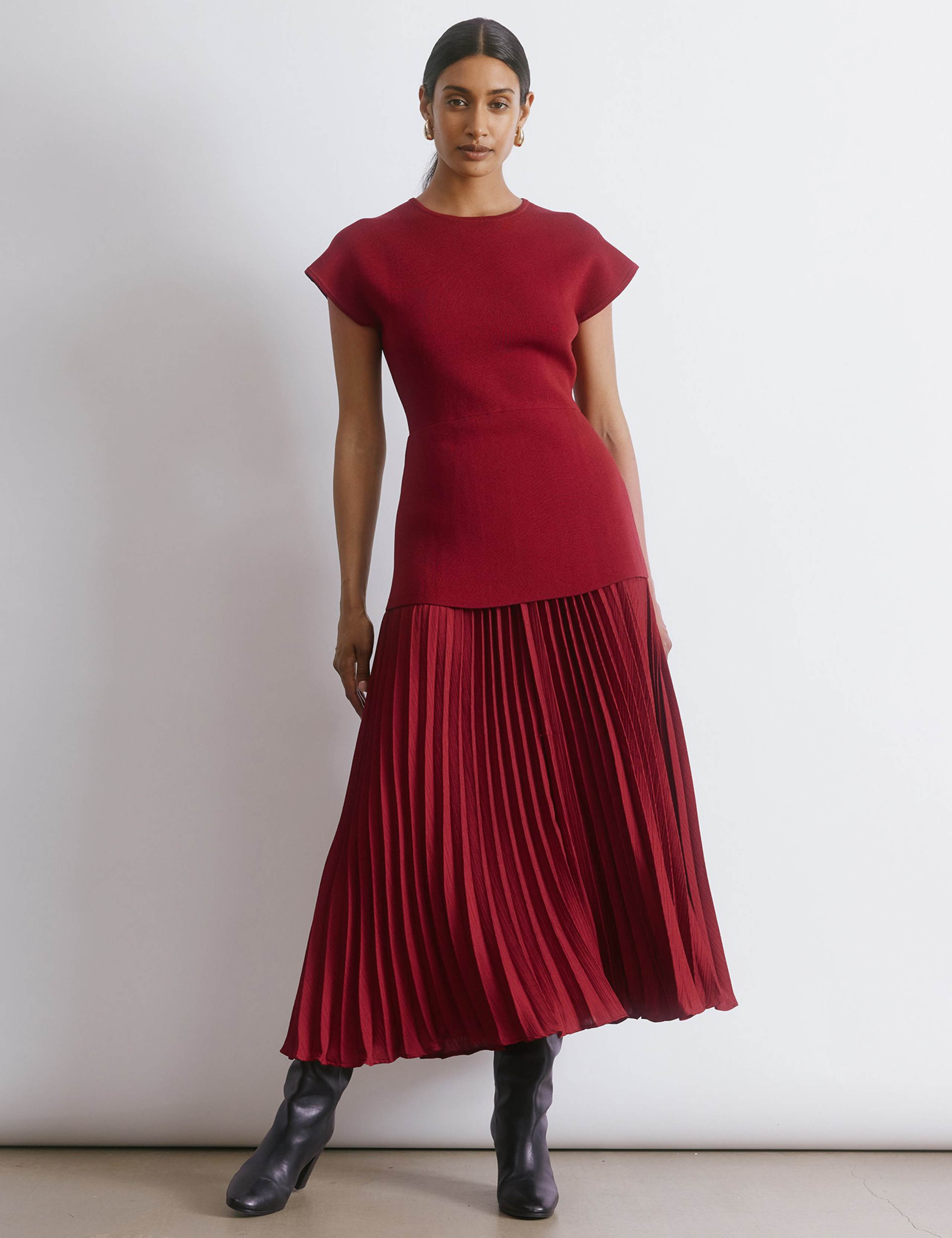 Knitted Pleated Midi Skater Dress