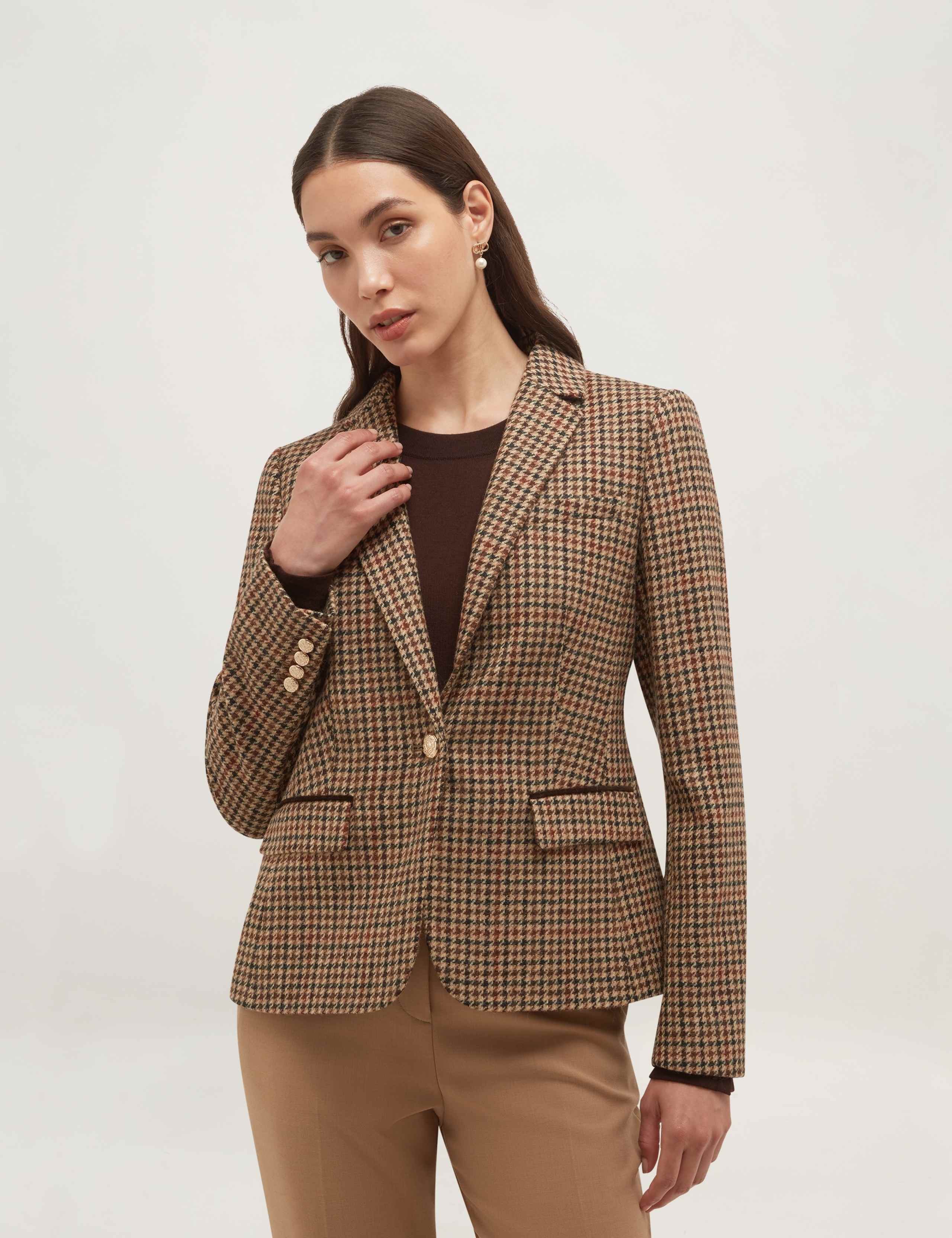 Pure Wool Checked Short Jacket