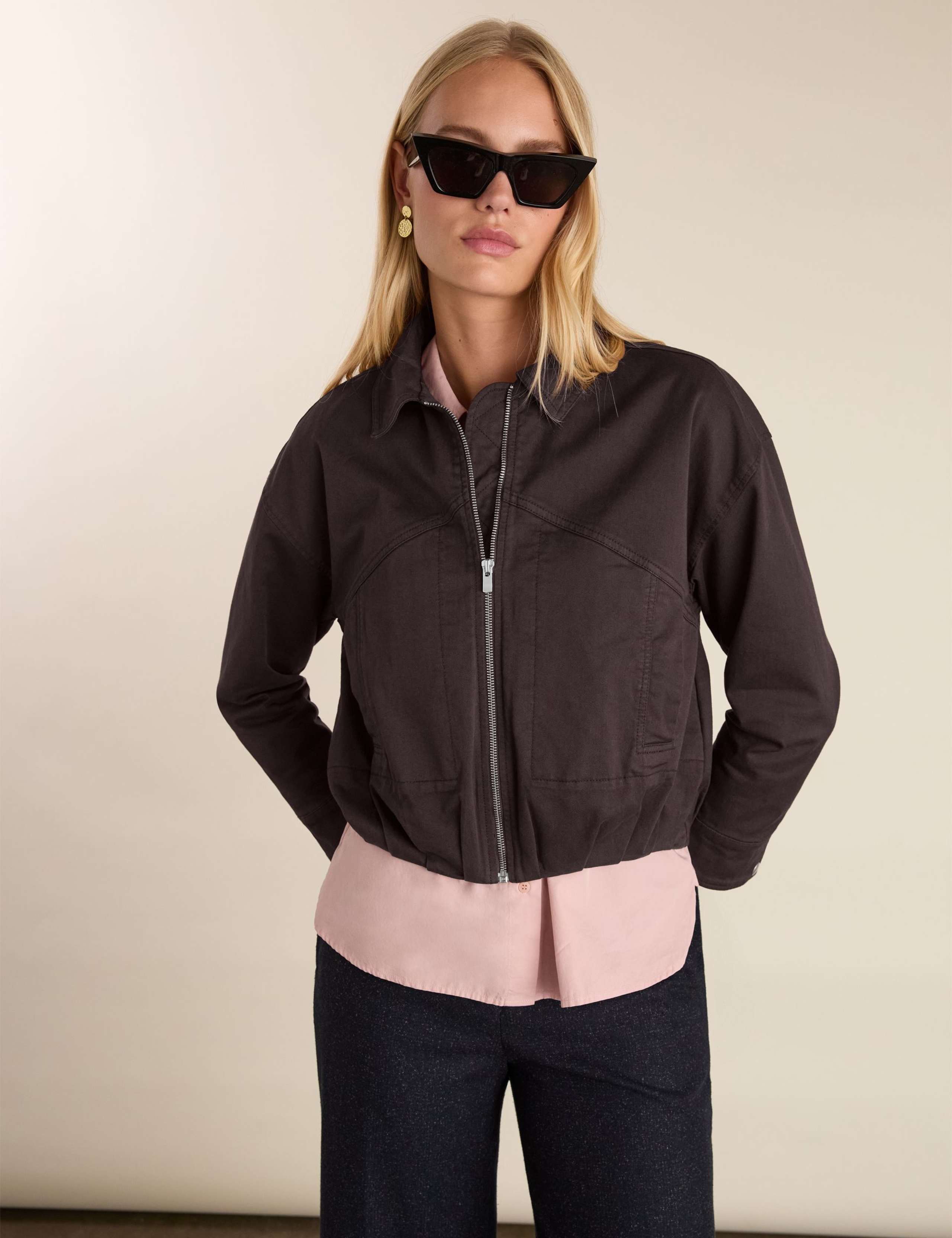 Cotton Rich Relaxed Cropped Bomber Jacket