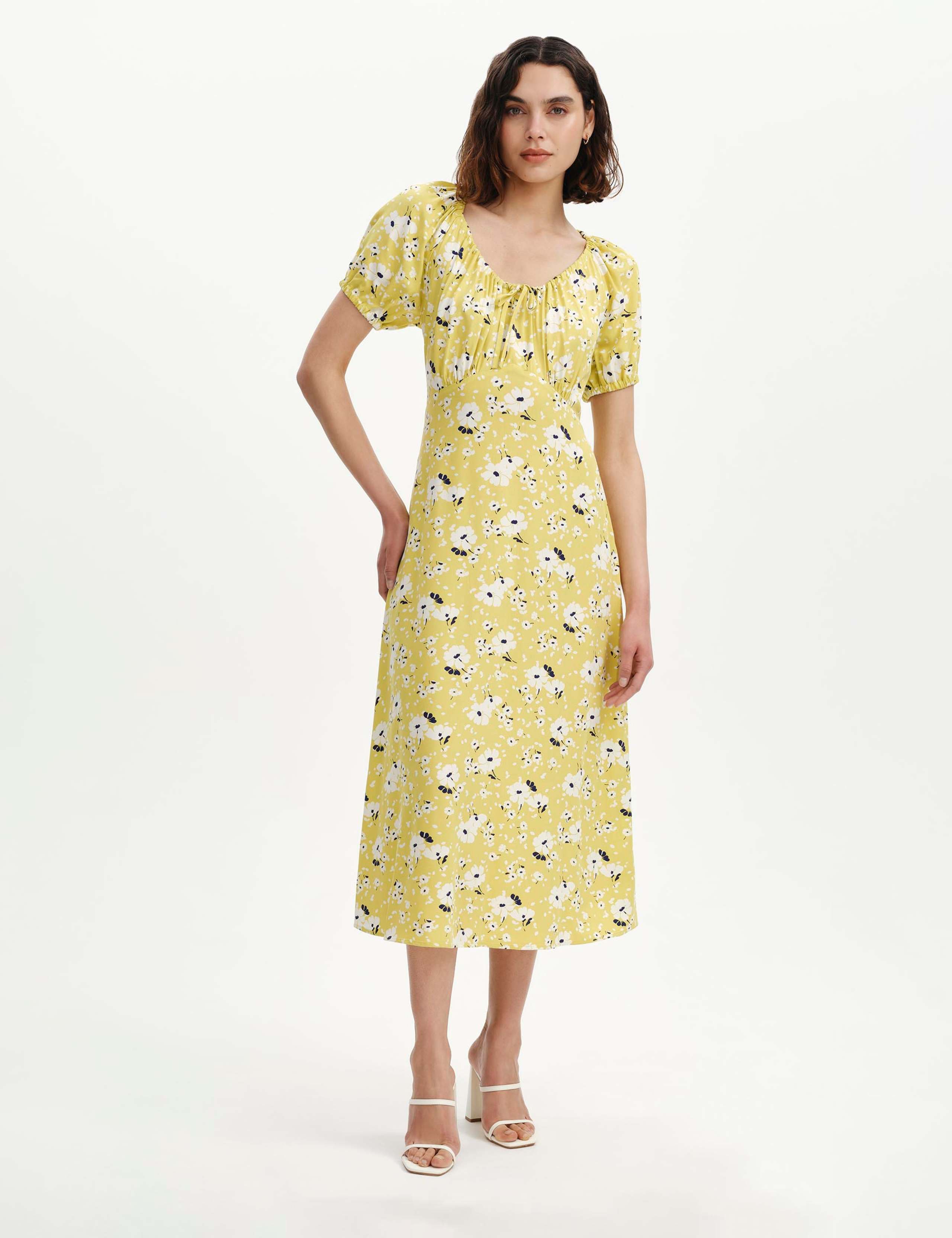 Floral Scoop Neck Midi Tea Dress