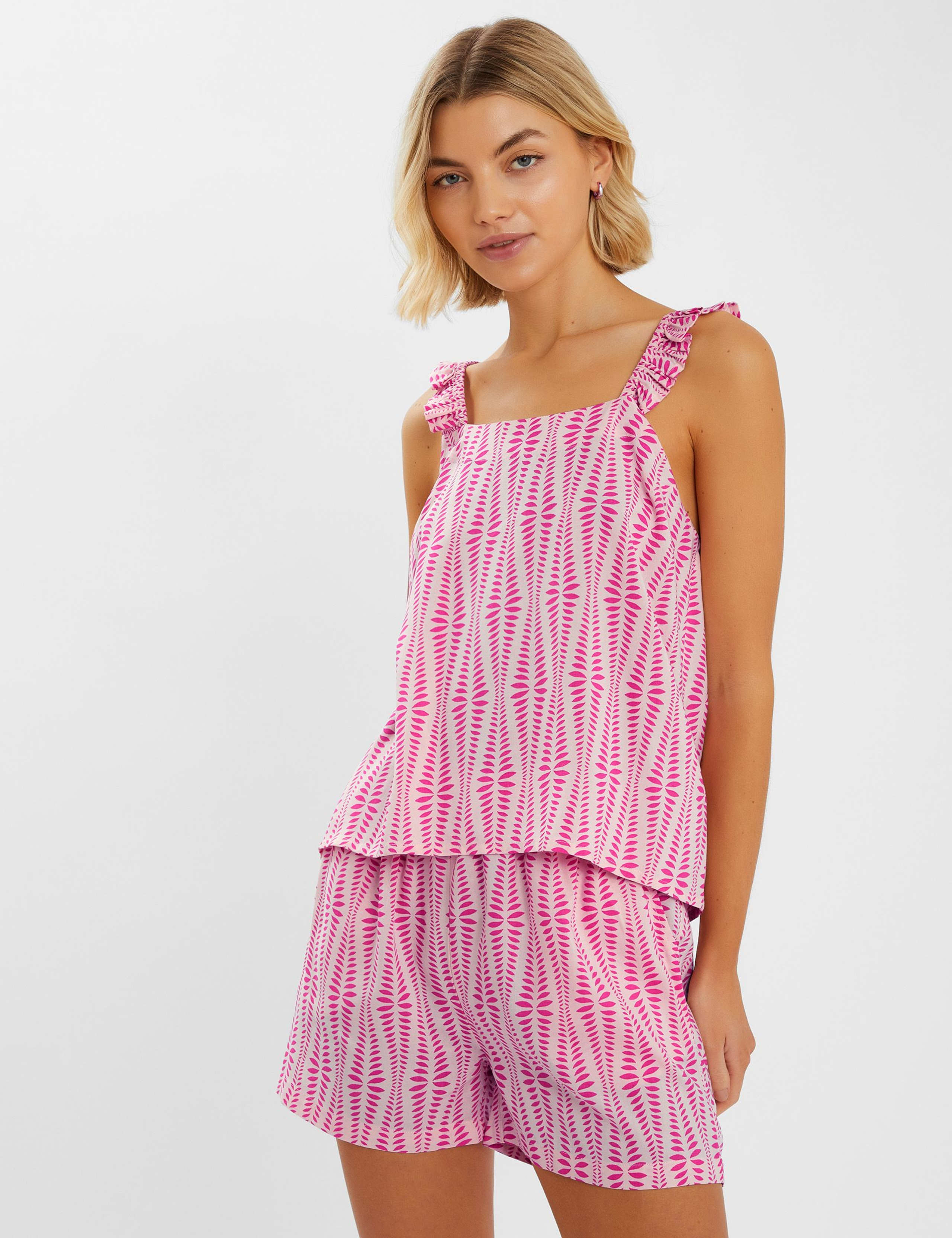 Ikat Frill Detail Short Pyjama Set