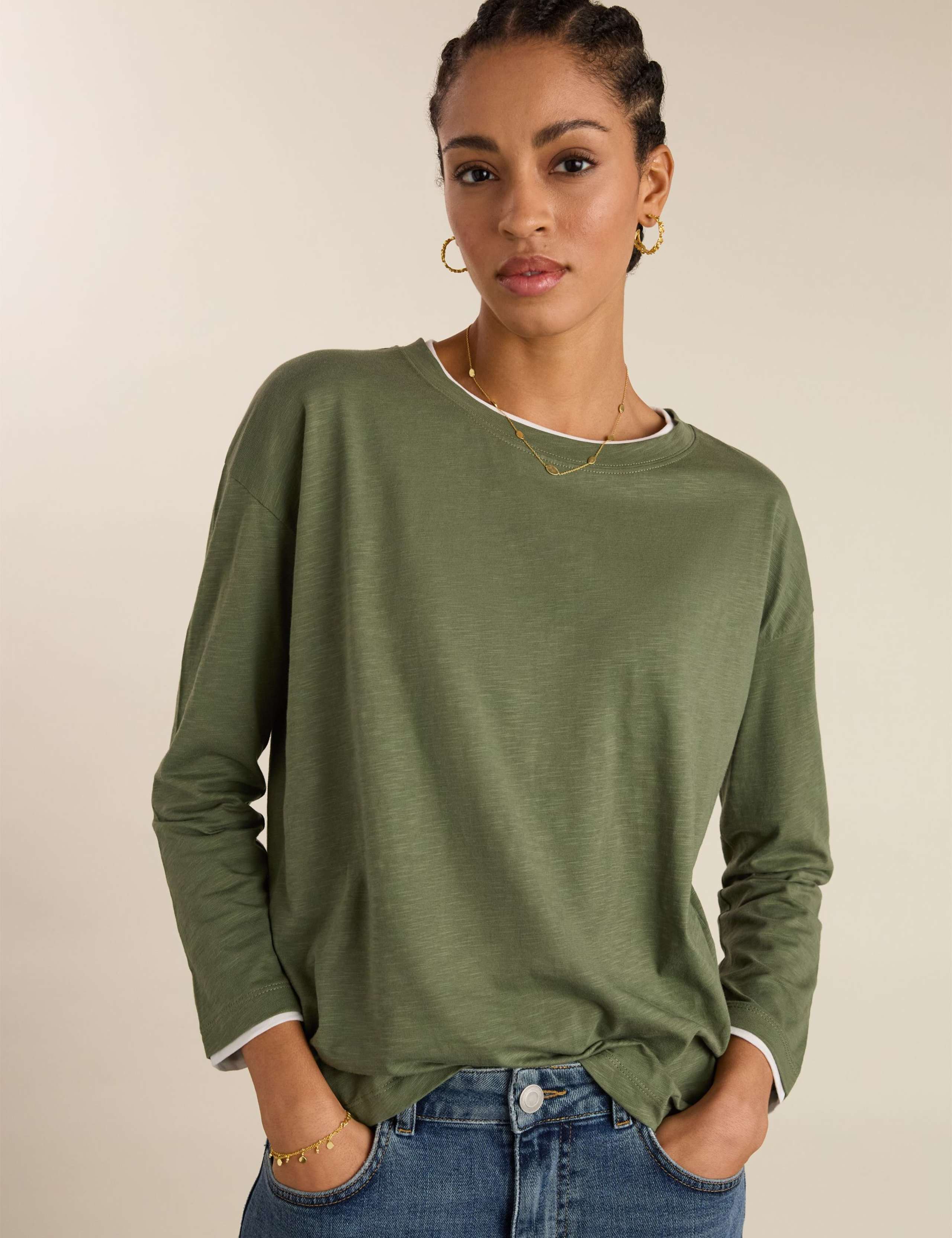 Pure Cotton Jersey Relaxed Contrast Top