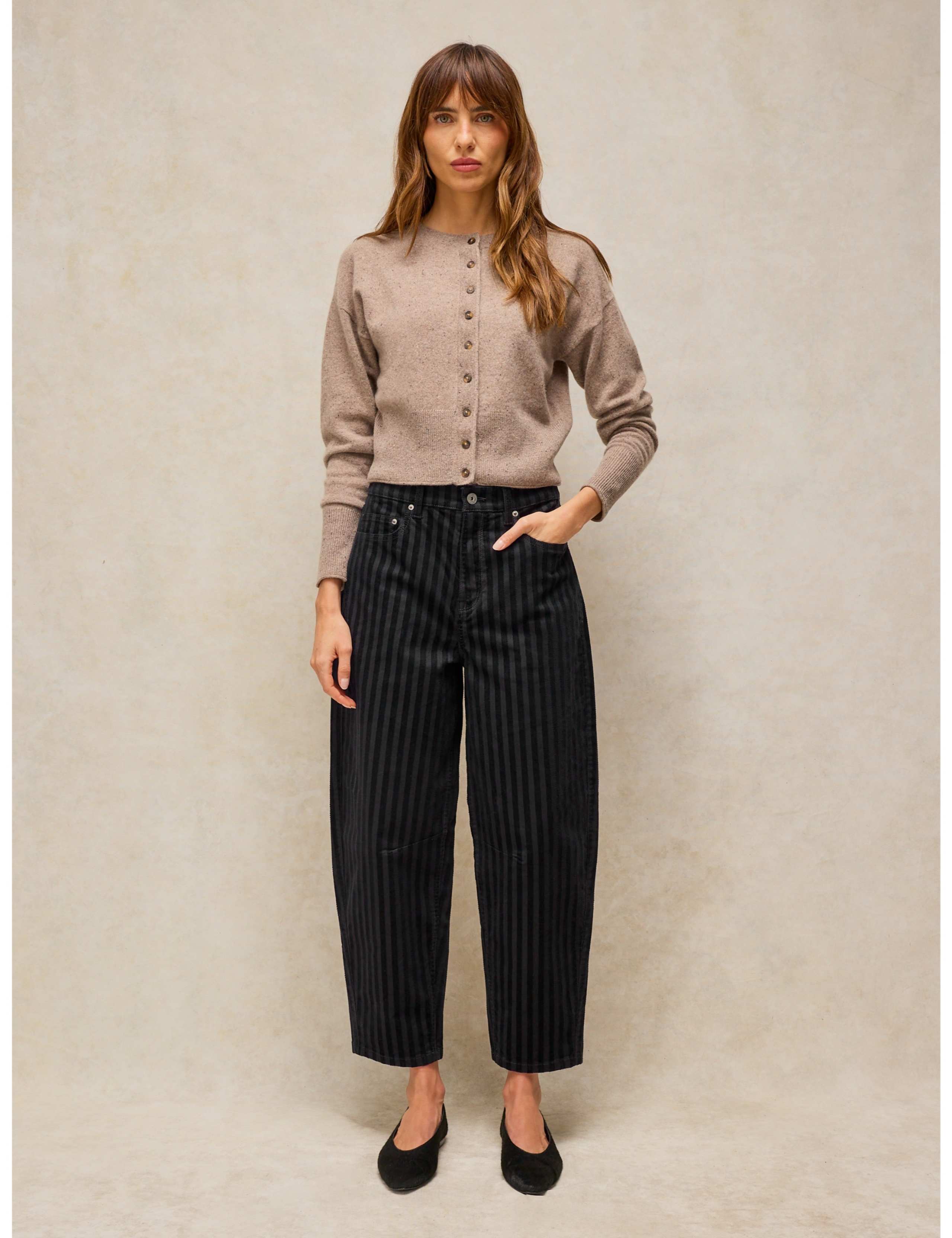 Cotton Rich Cord Barrel Leg Ankle Grazer Trousers