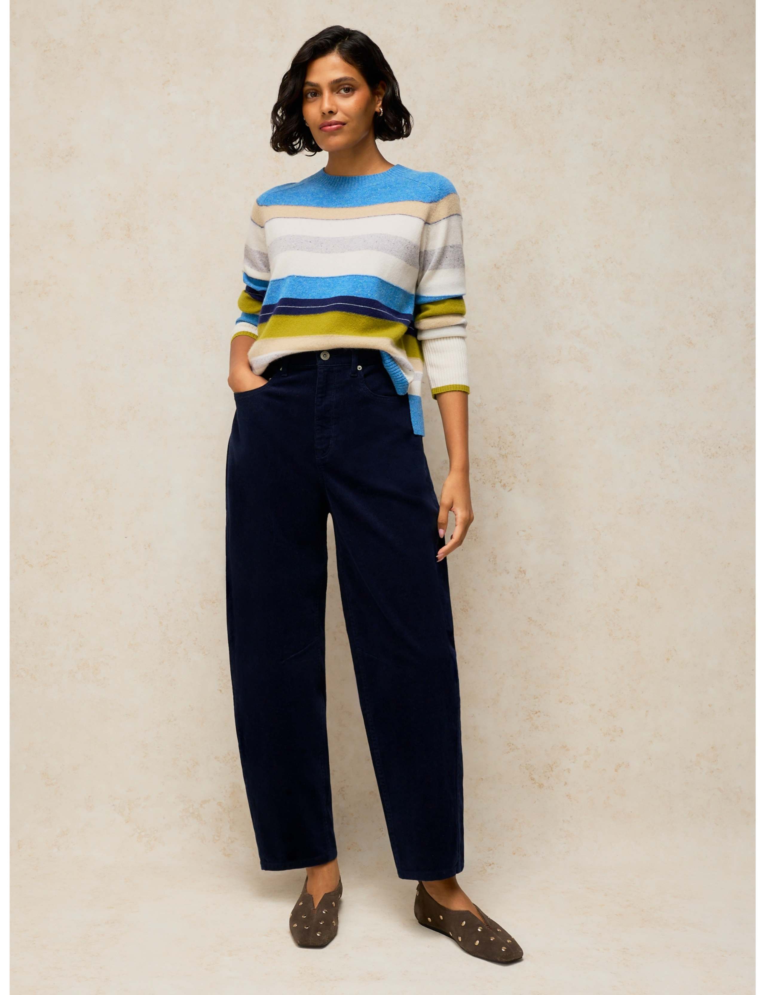 Cotton Rich Cord Barrel Leg Ankle Grazer Trousers