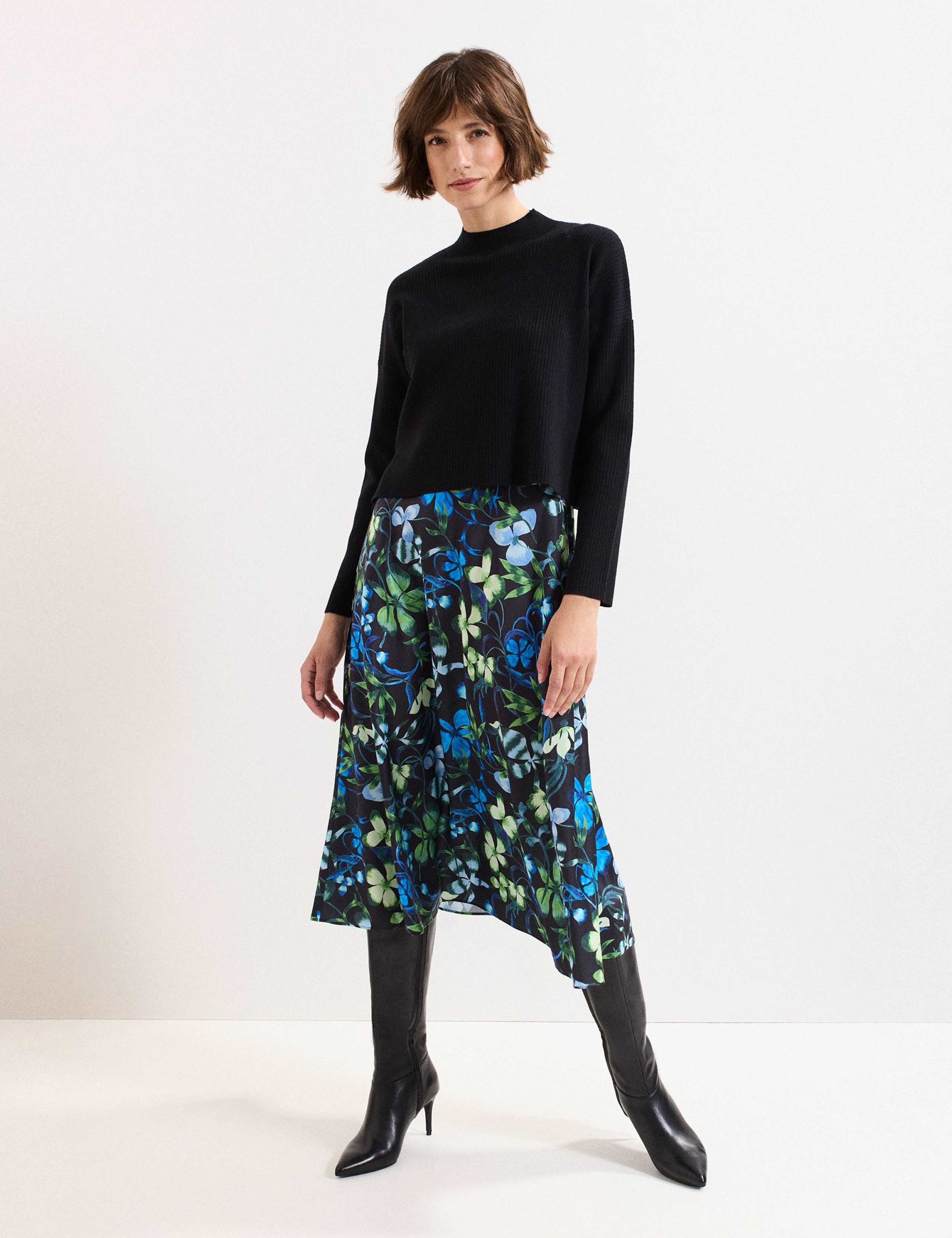 Floral High Neck Midi Jumper Dress
