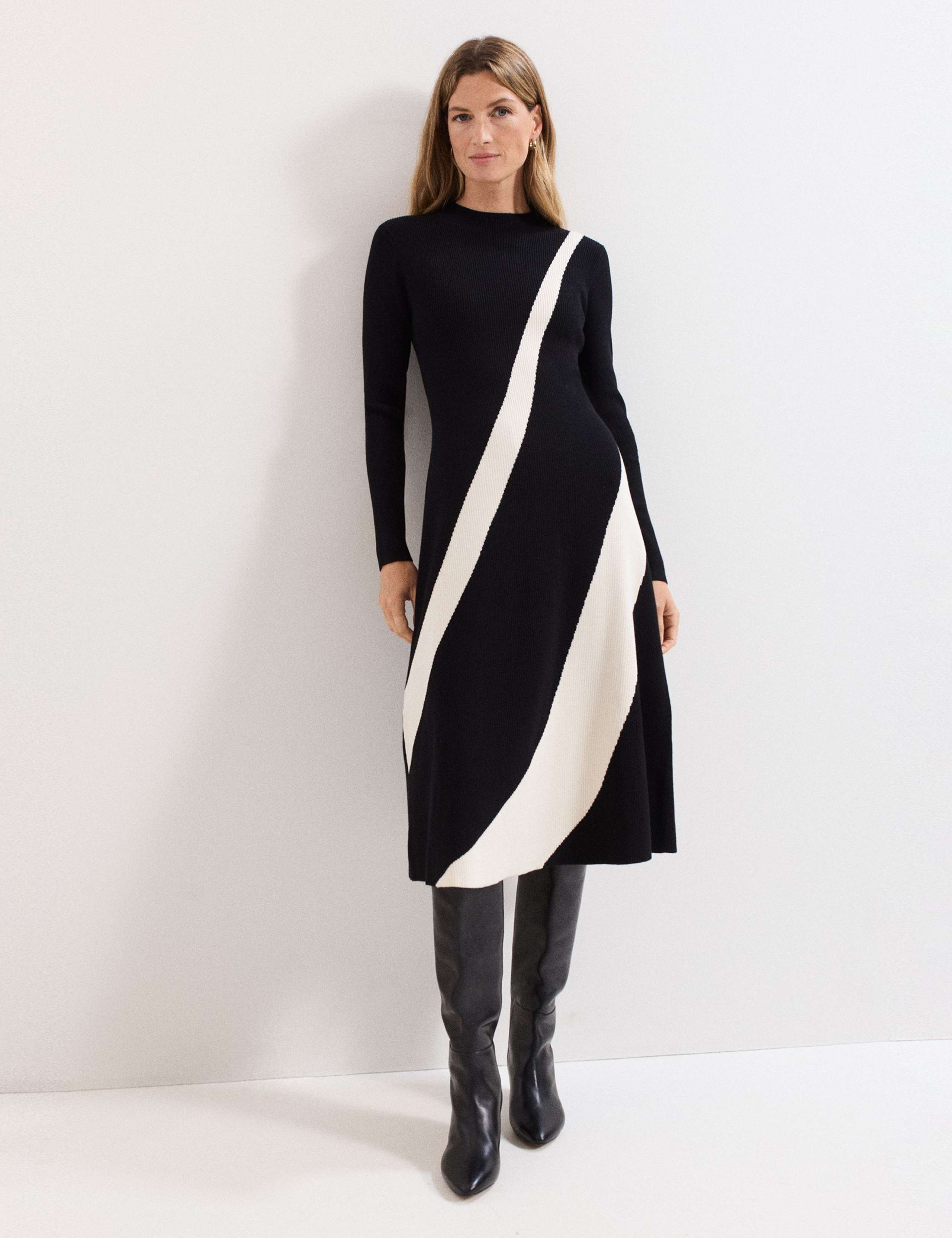 Colour Block High Neck Midi Jumper Dress