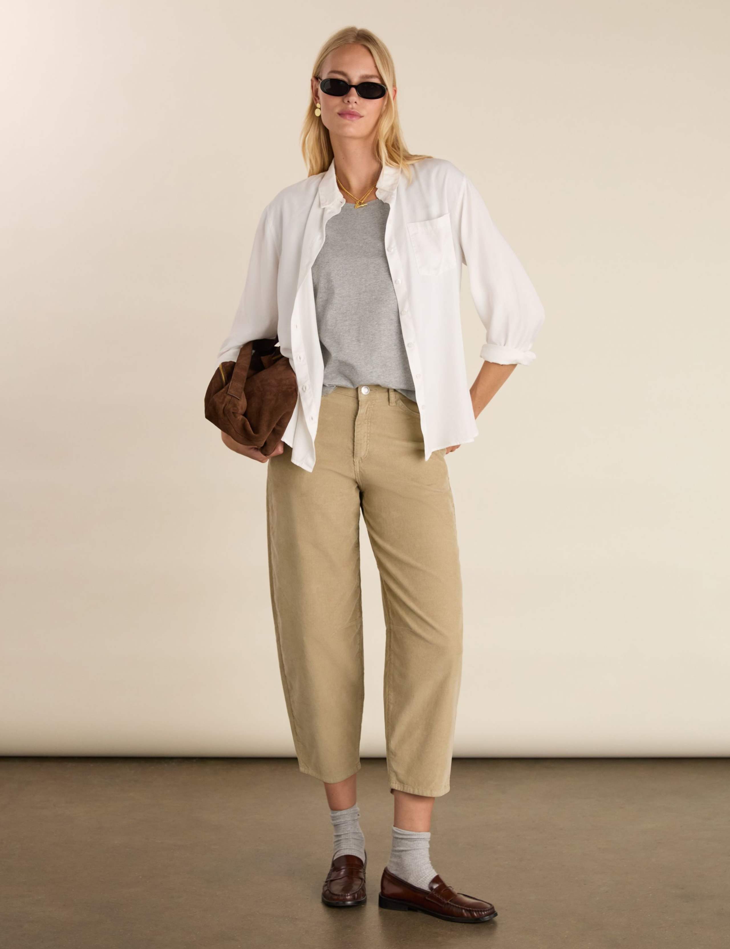 Cotton Rich Barrel Leg Cropped Trousers