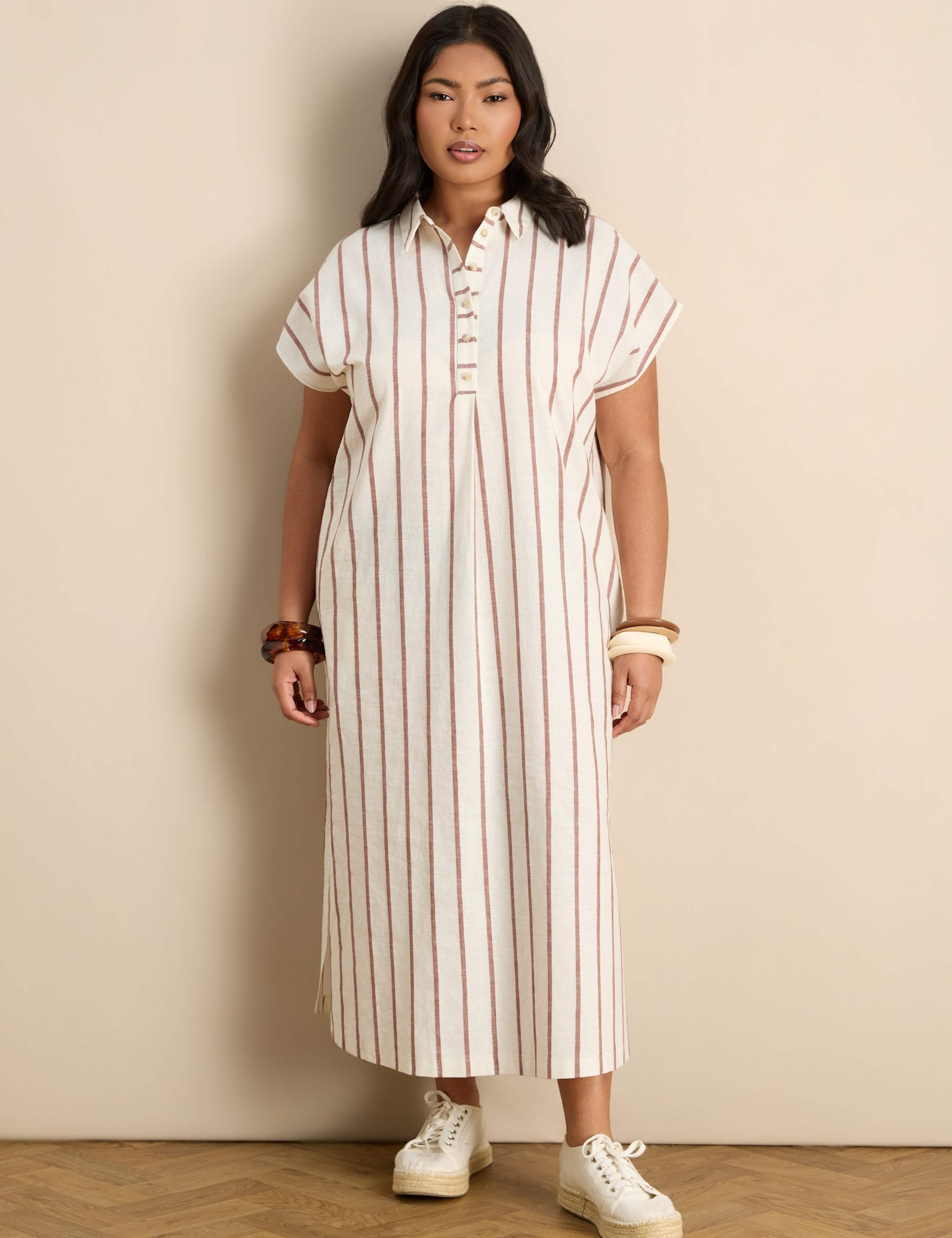 Striped Midaxi Shirt Dress with Linen