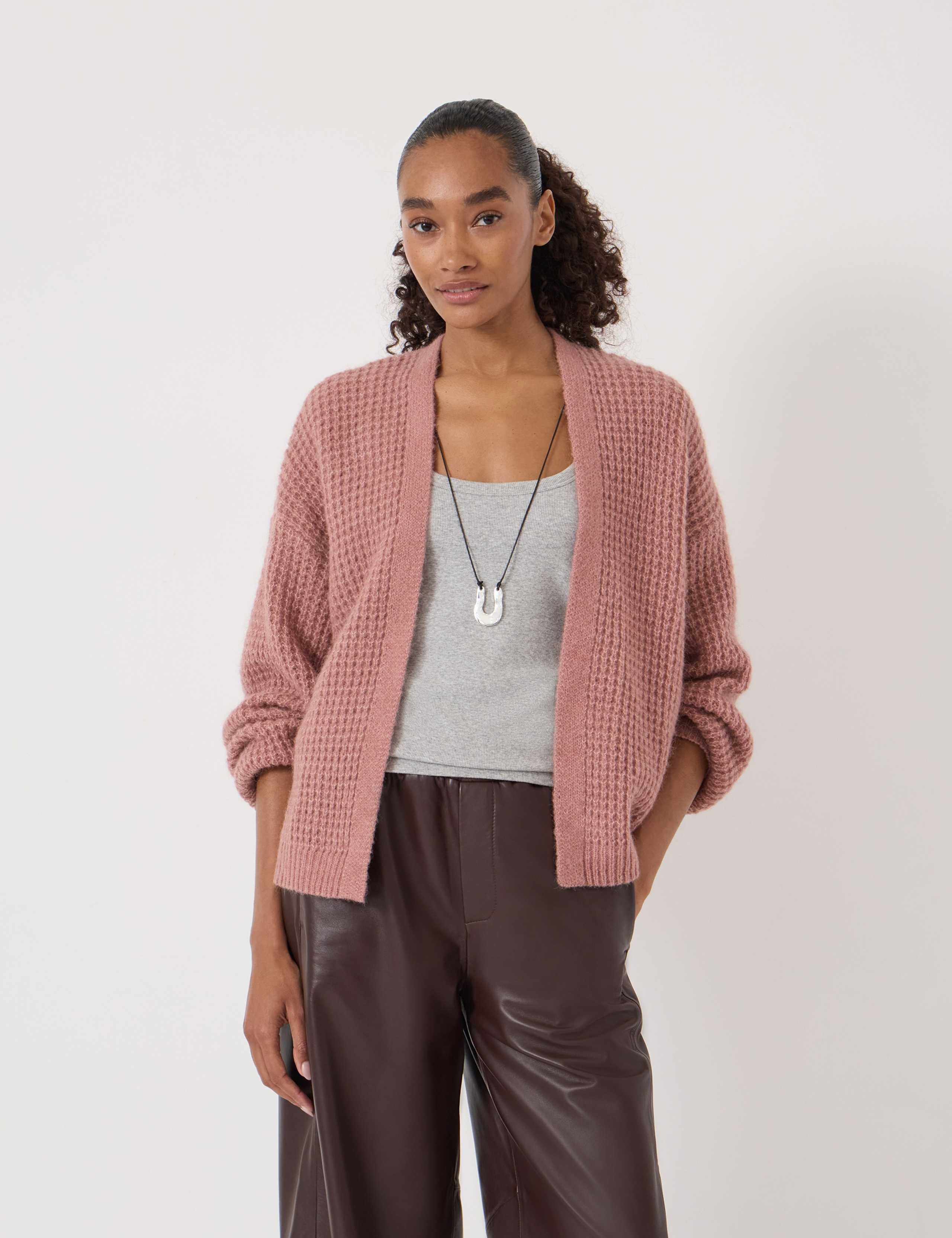 Wool Blend Textured Edge to Edge Cardigan
