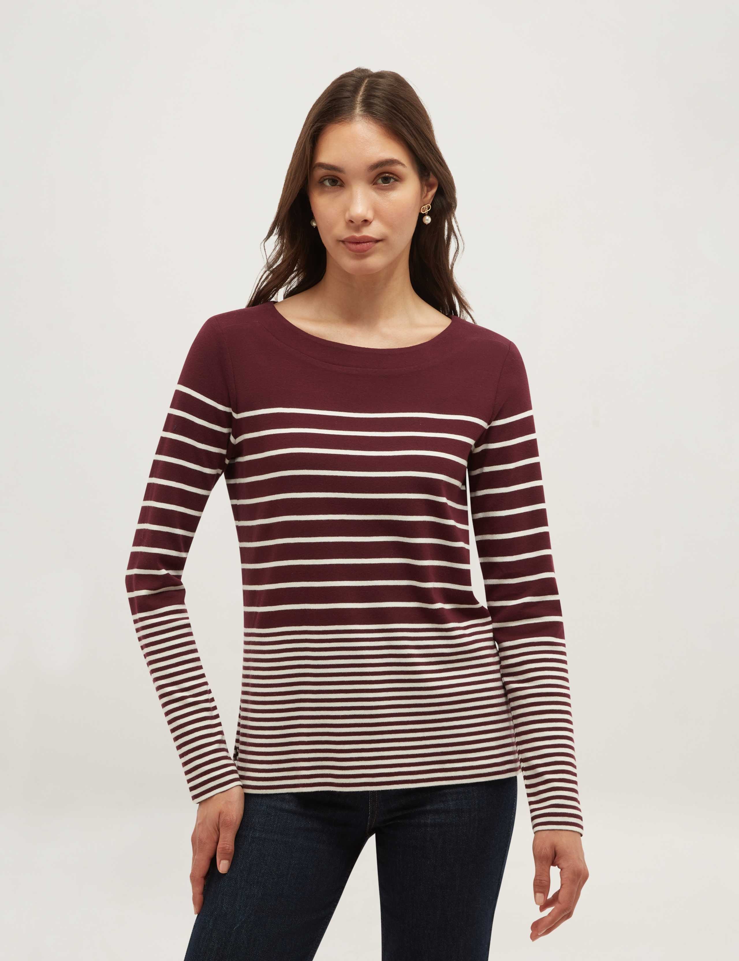 Pure Cotton Striped Slash Neck Relaxed Top