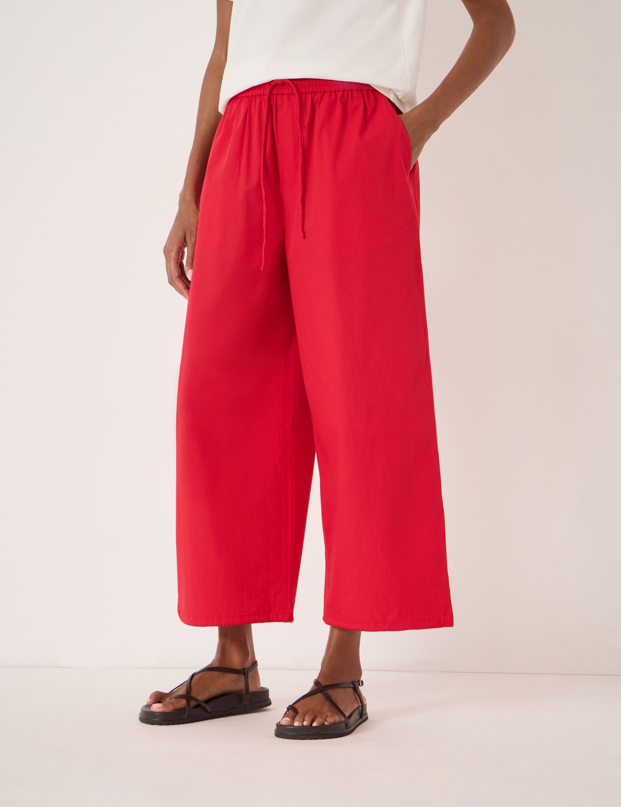 Pure Cotton Wide Leg Cropped Trousers