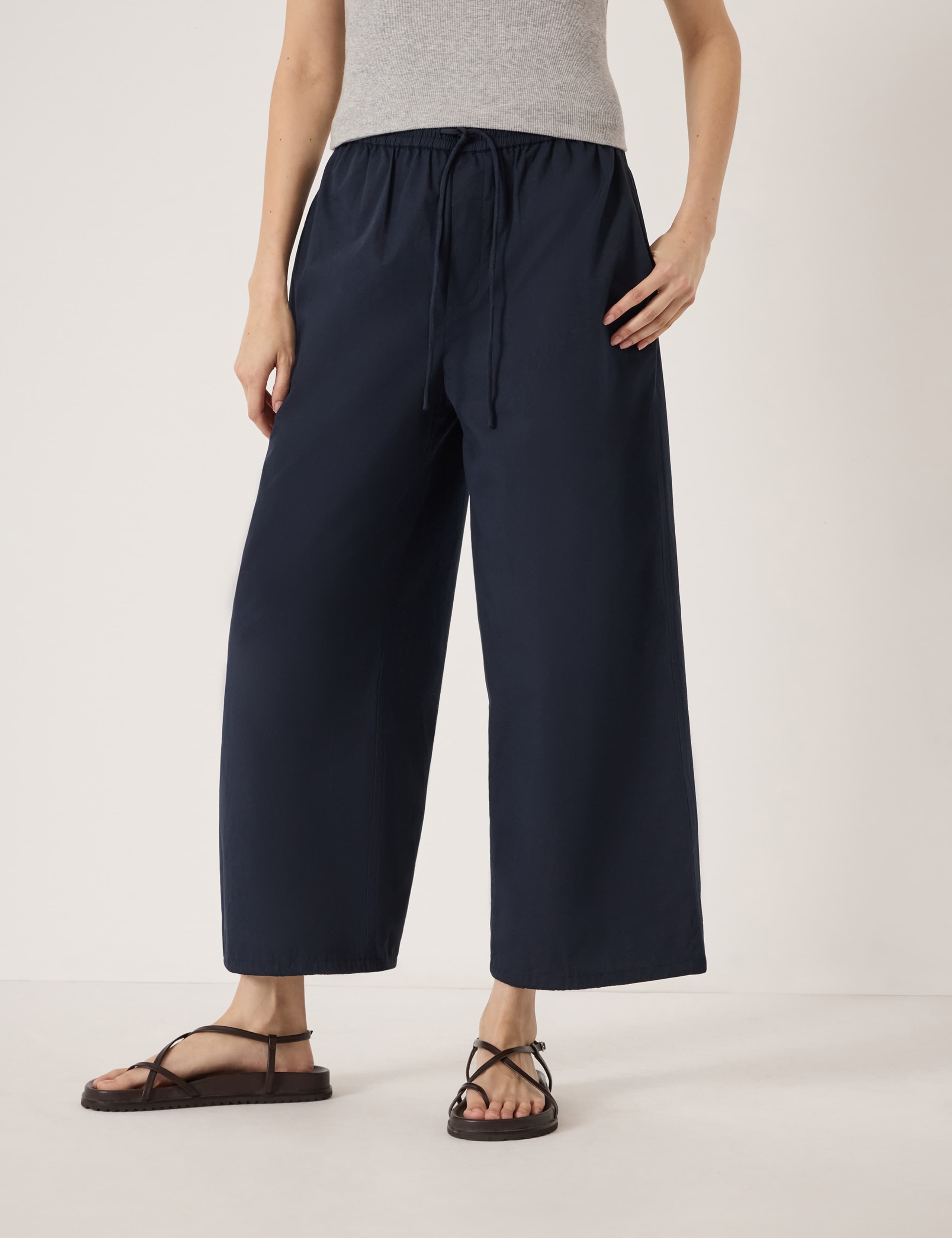 Pure Cotton Wide Leg Cropped Trousers