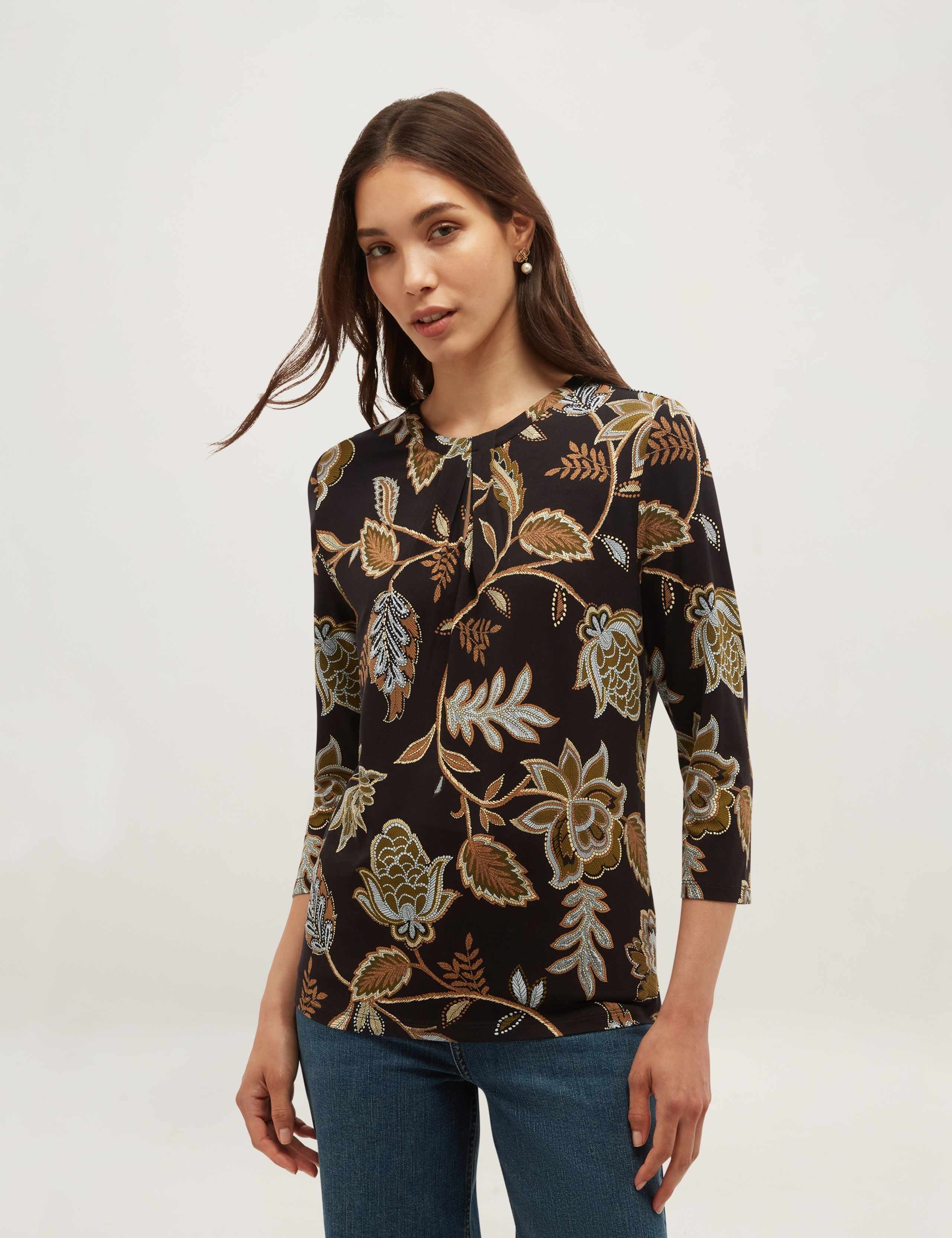 Jersey Floral Crew Neck Slim Fit Top