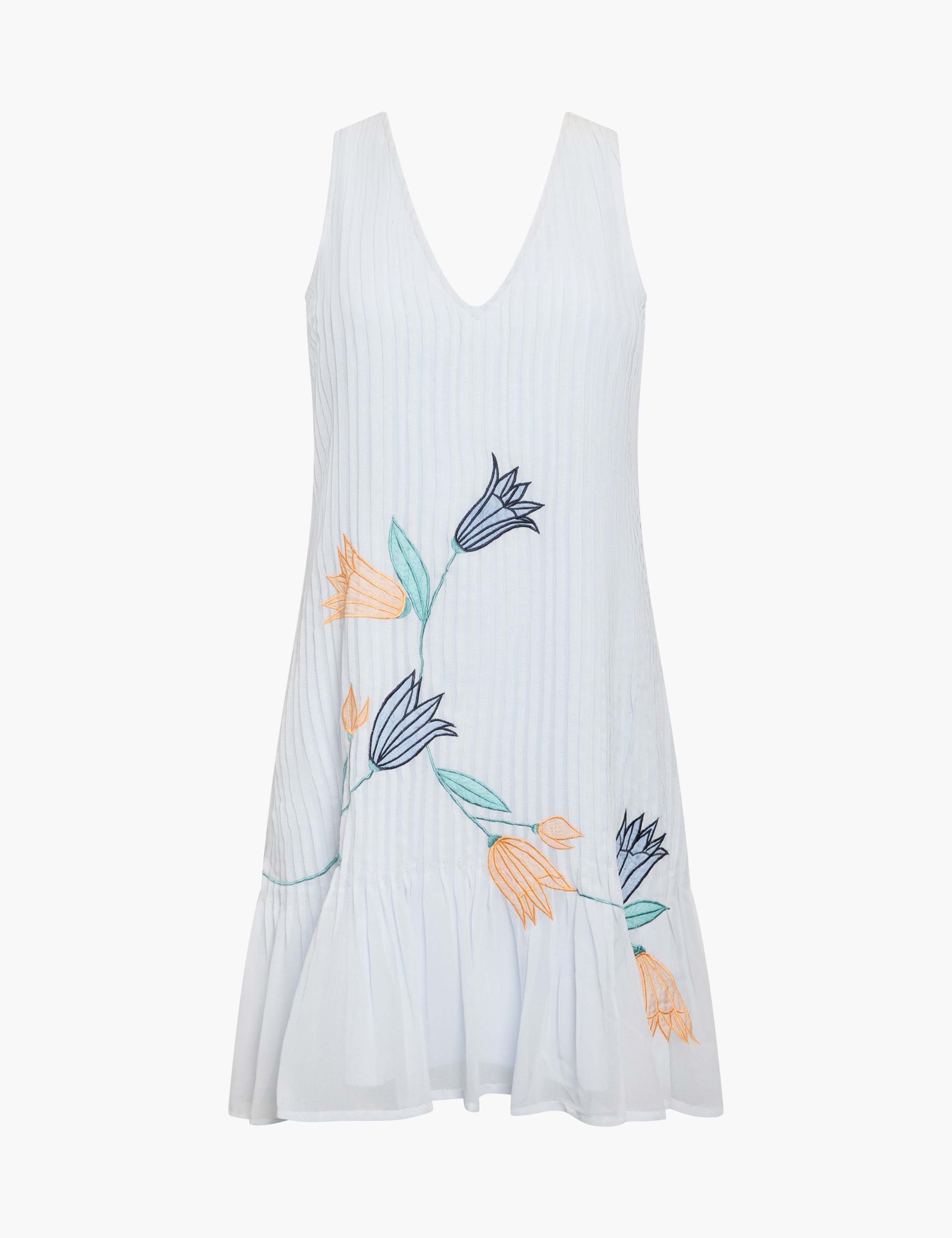 Floral Embroidery Pintuck Mini Drop Waist Swing Dress