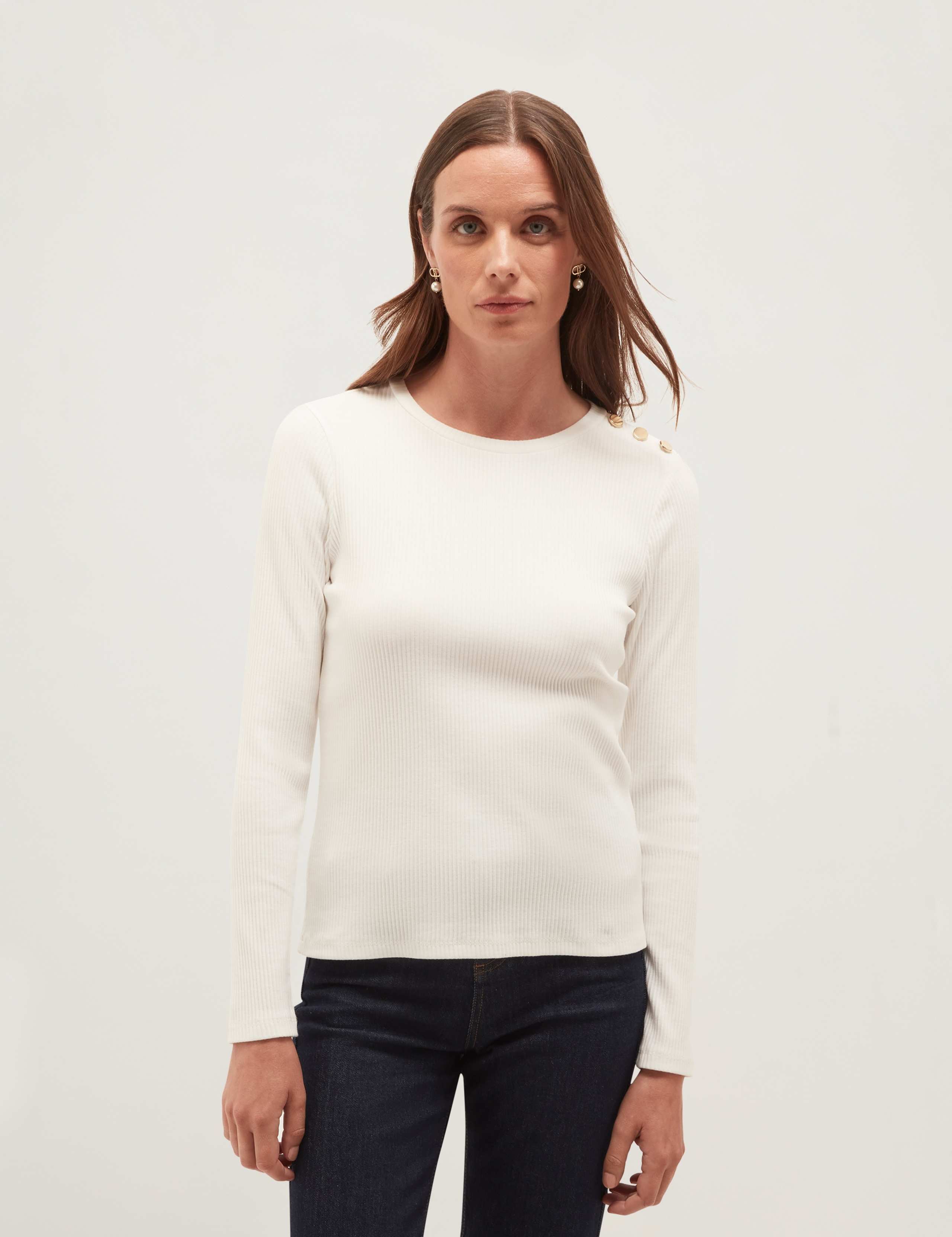 Cotton Rich Button Detail Relaxed Top