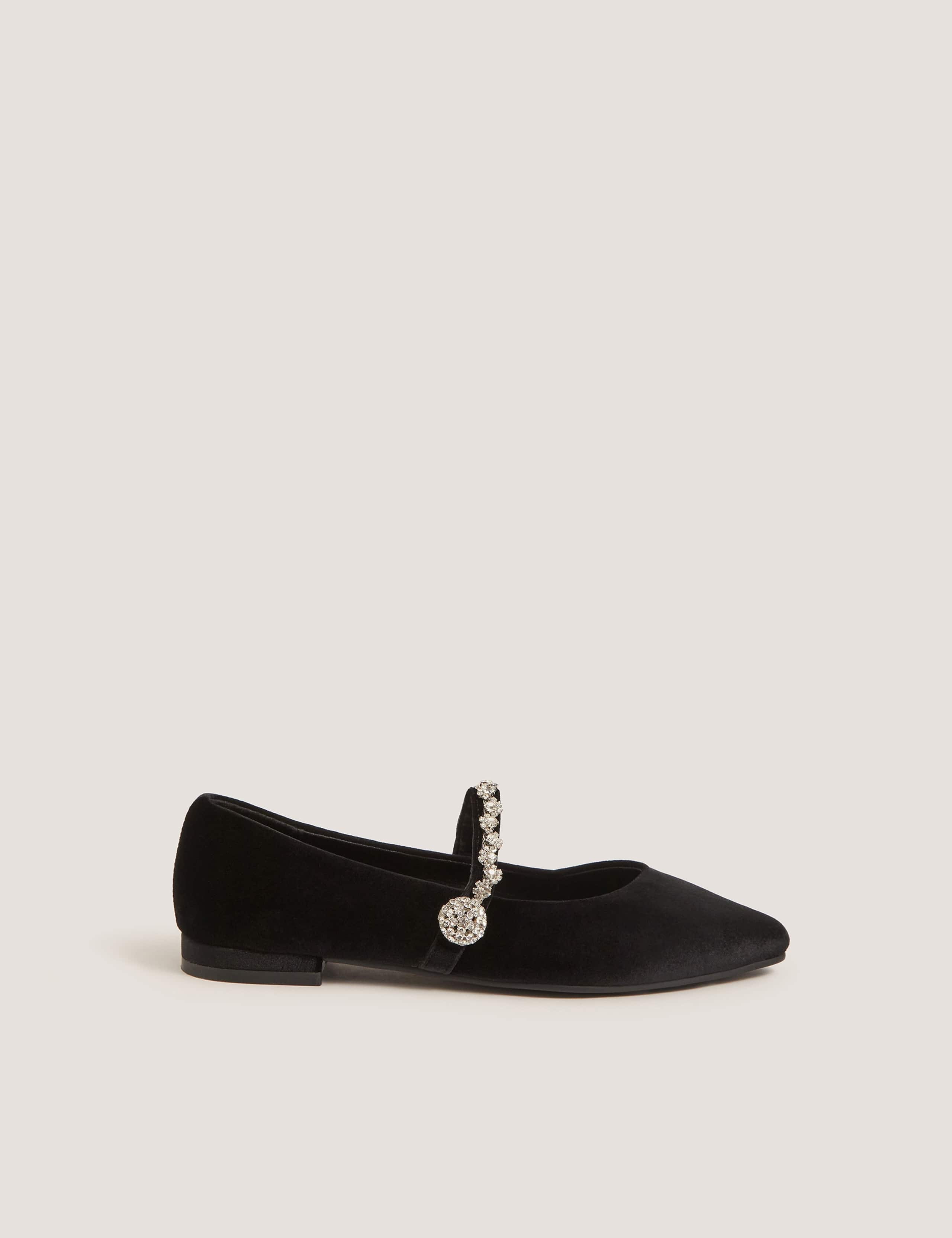 Velvet Embellished Ballet Pumps
