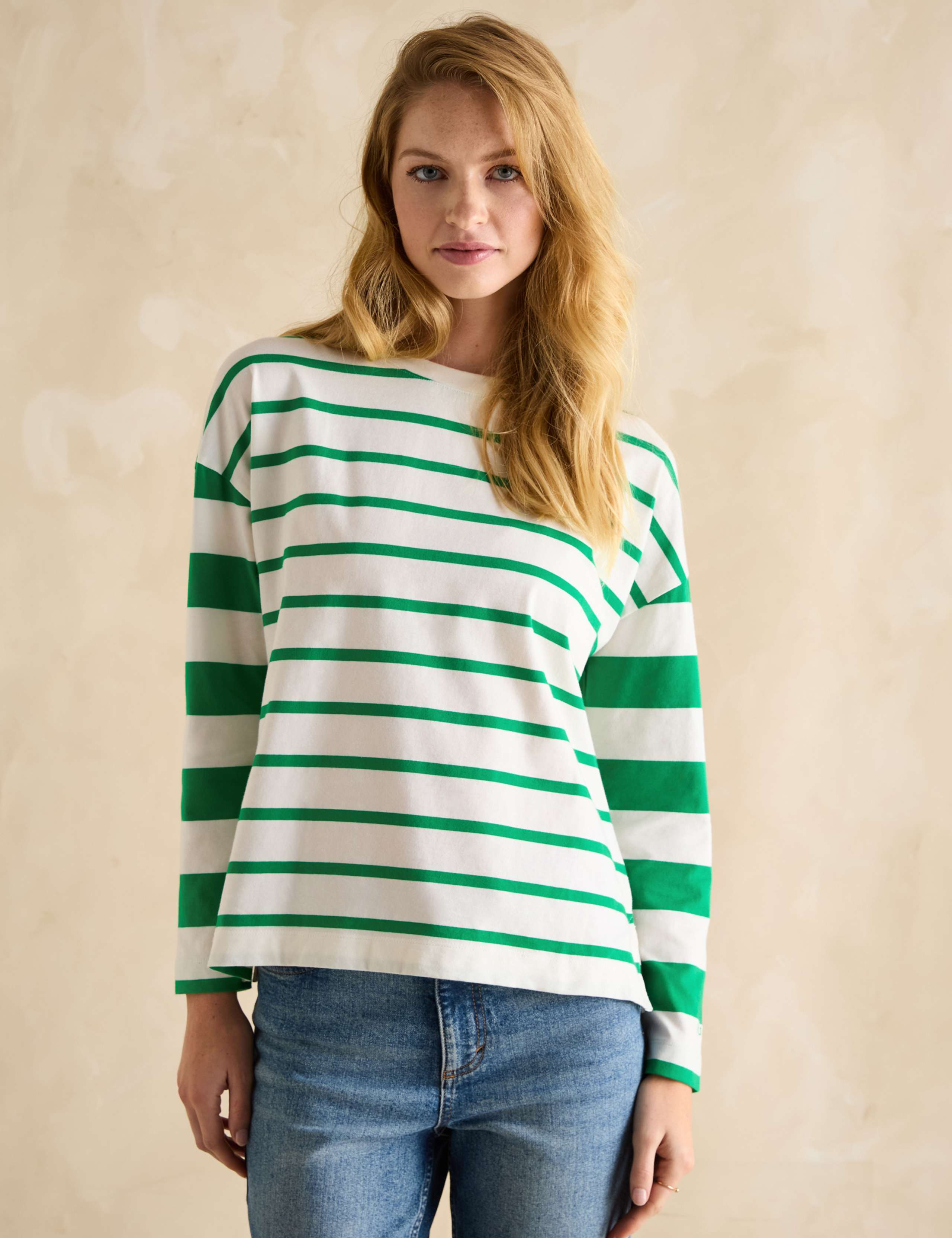 Pure Cotton Striped Crew Neck Top