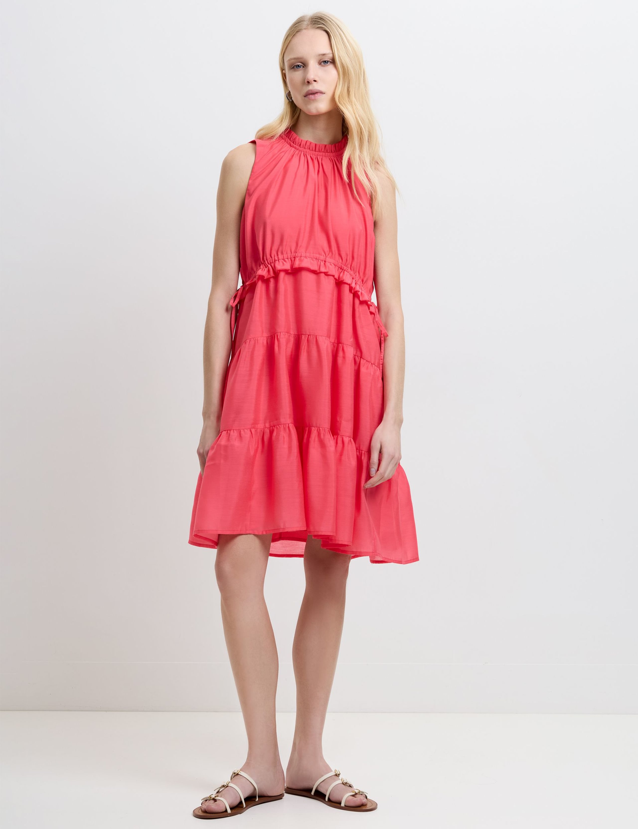 High Neck Ruffle Midi Tiered Dress