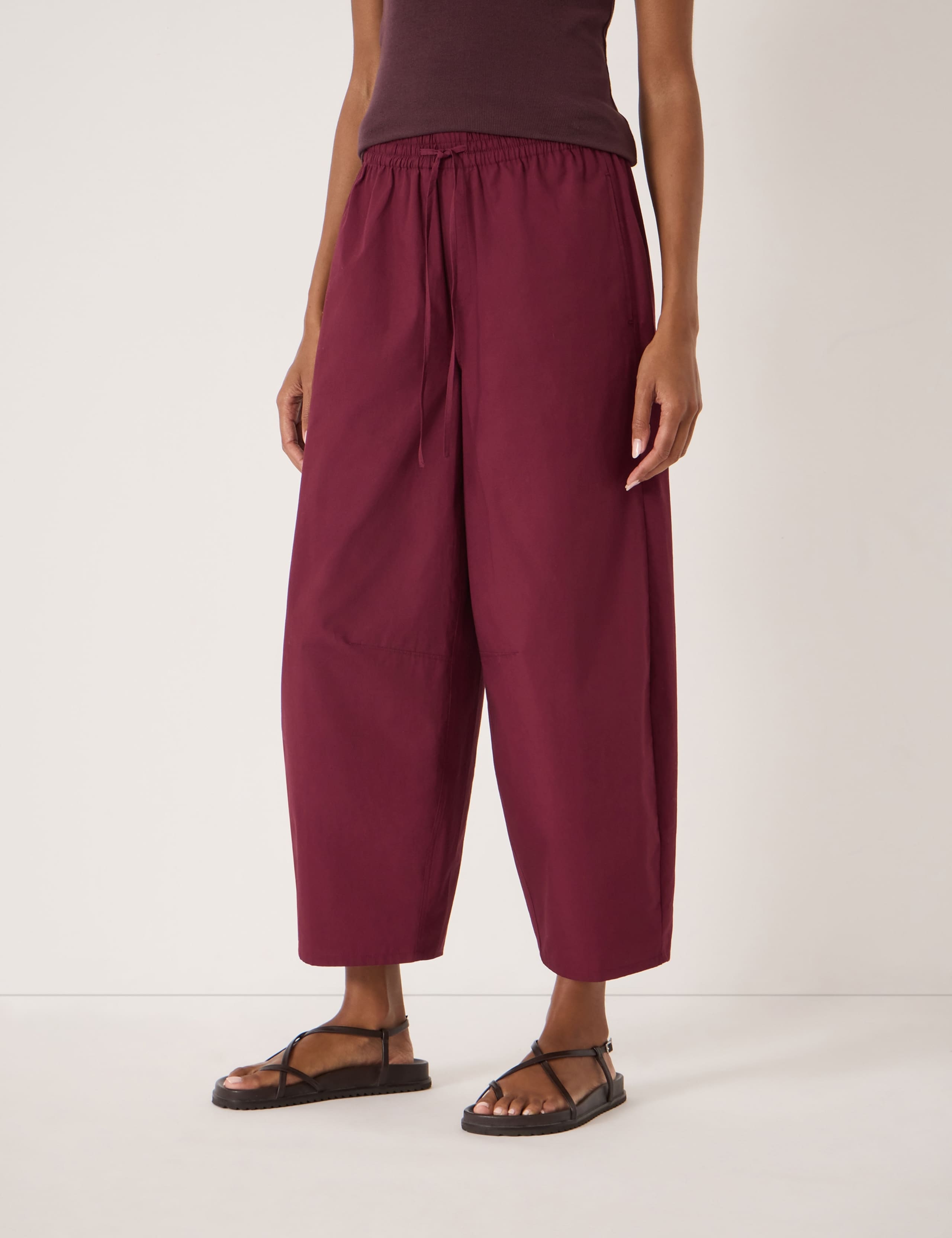 Pure Cotton Barrel Leg Cropped Trousers