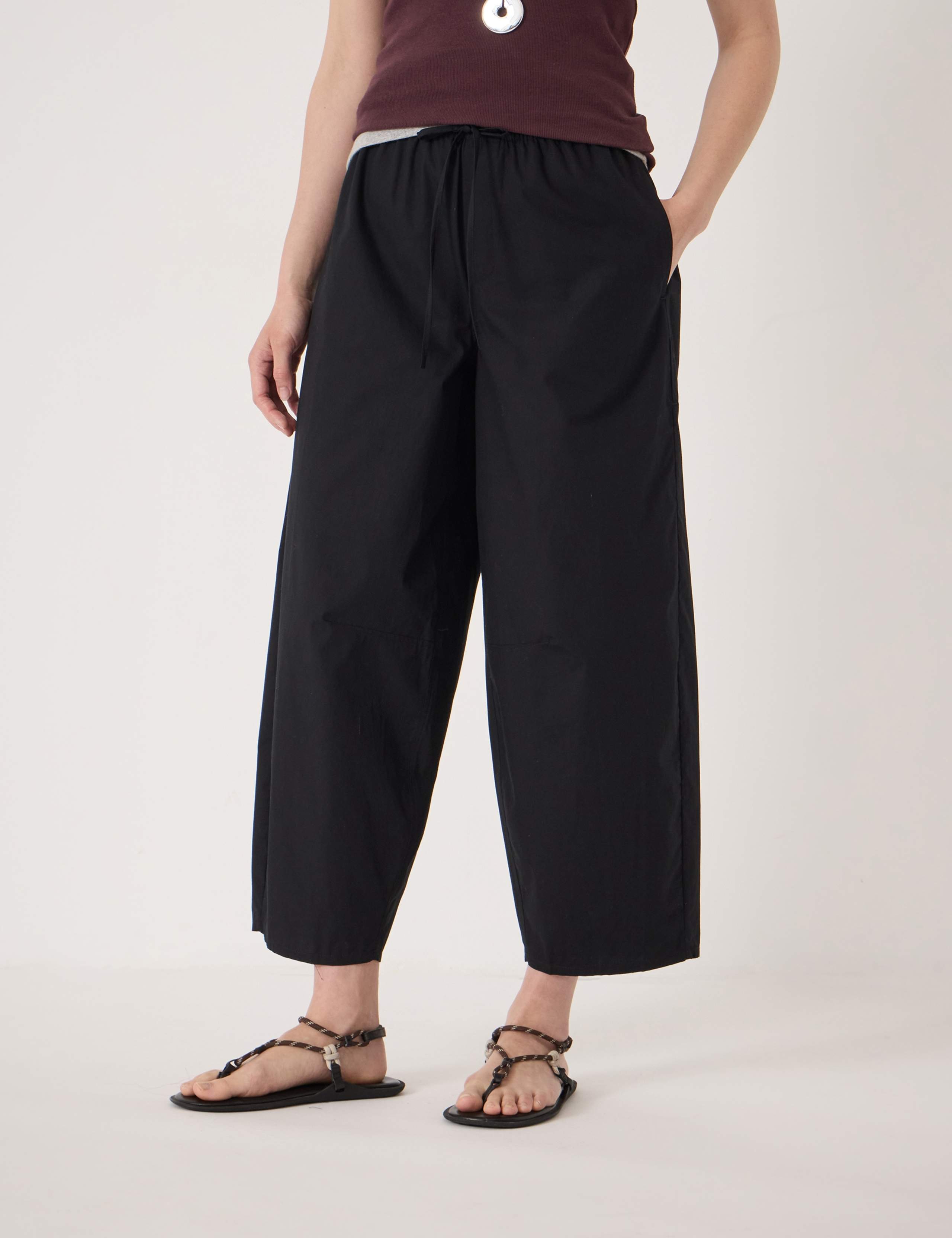 Pure Cotton Barrel Leg Cropped Trousers