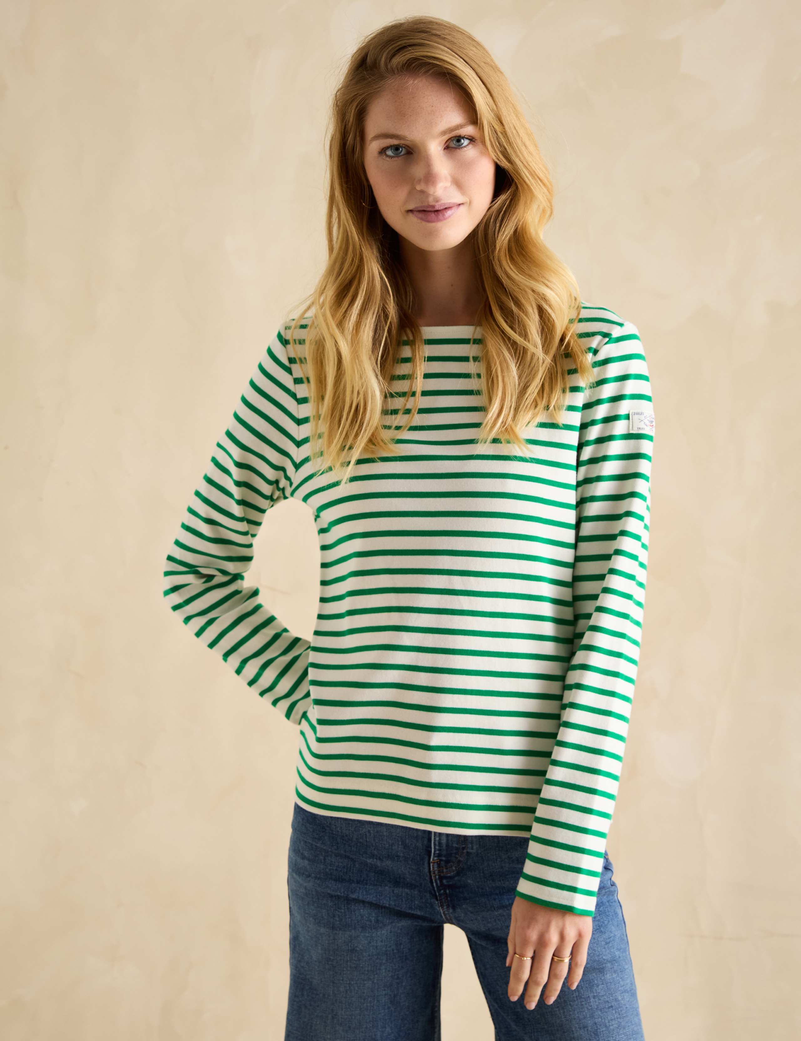Pure Cotton Striped Slash Neck Top
