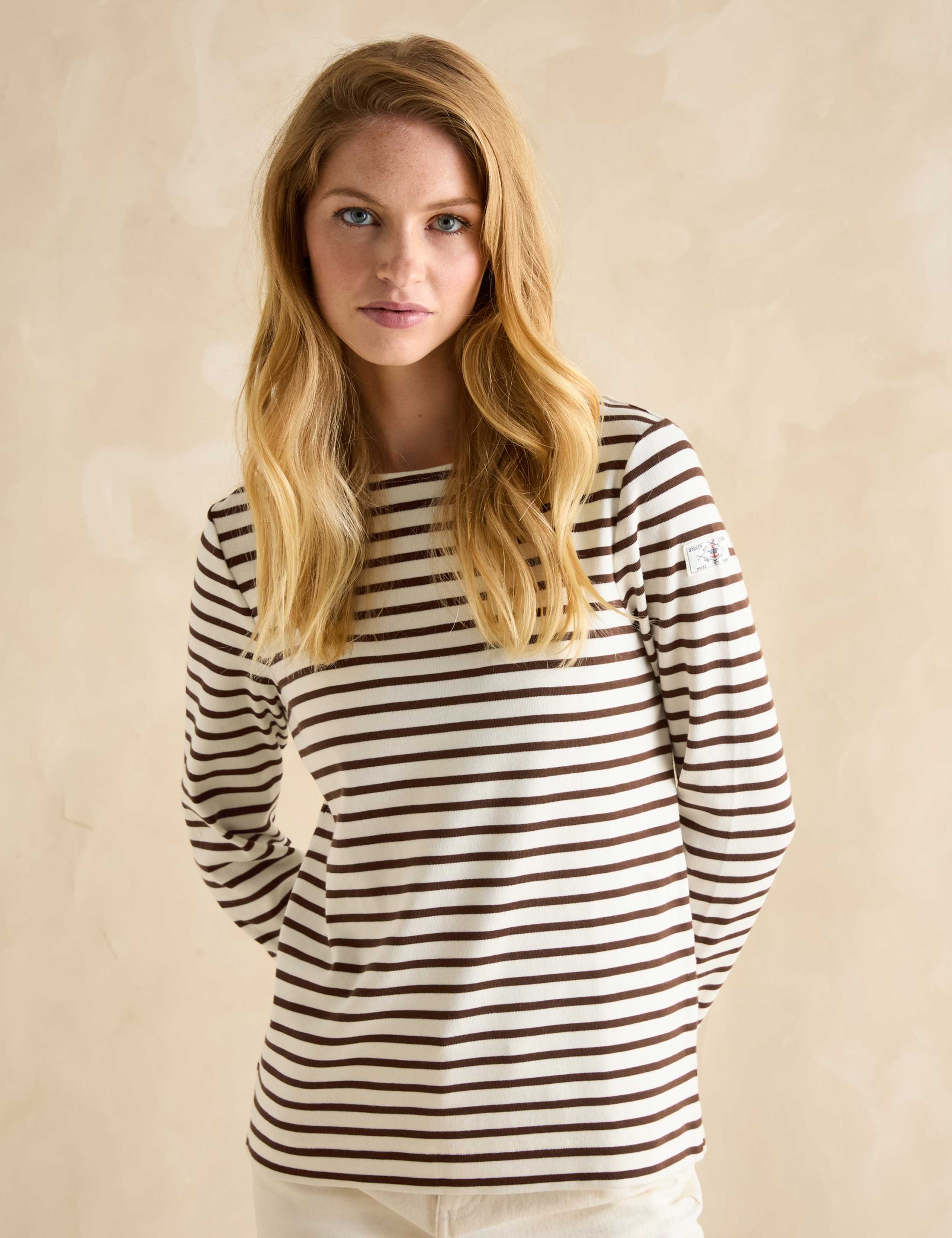 Pure Cotton Striped Slash Neck Top