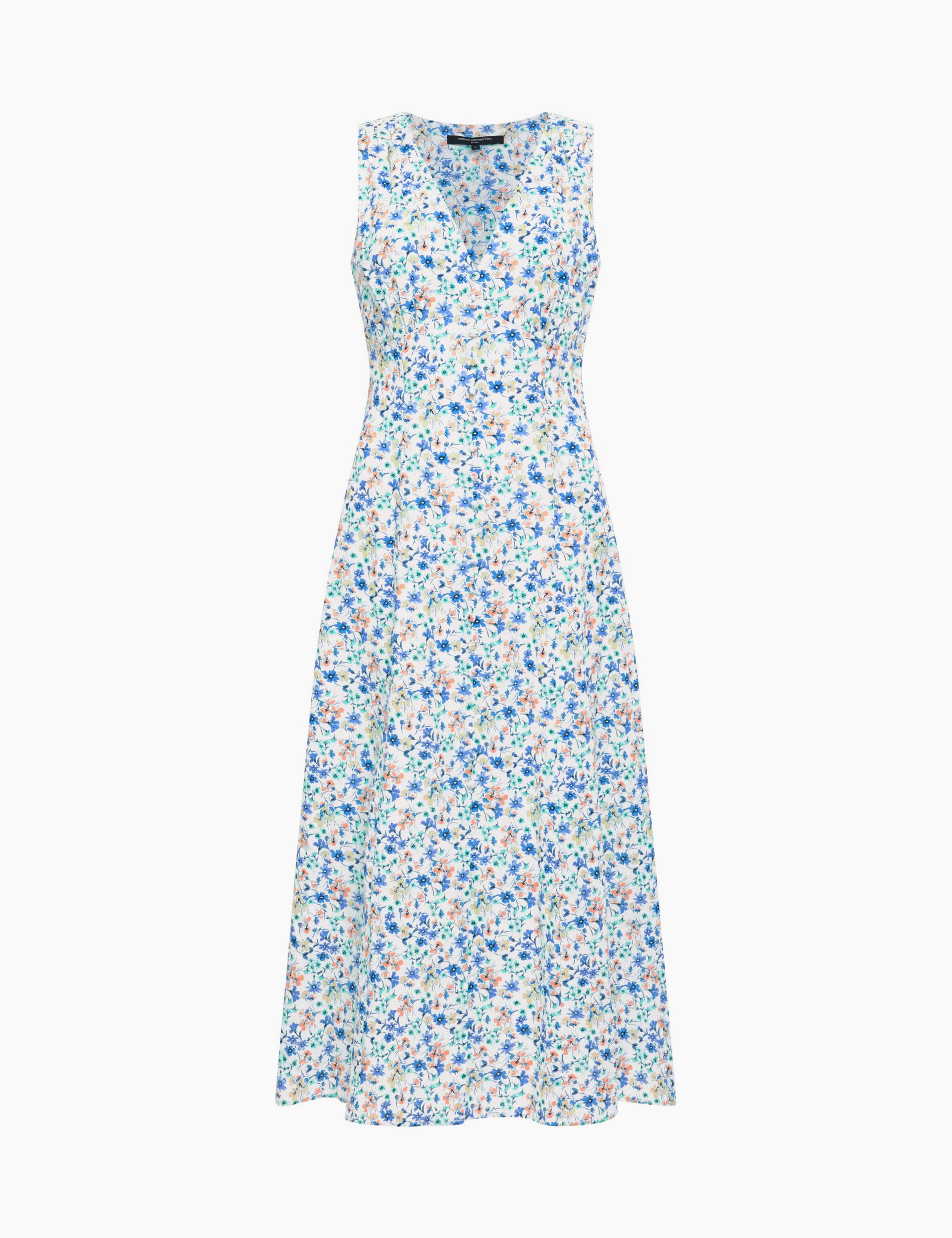 Pure Cotton Floral V-Neck Midi Skater Dress
