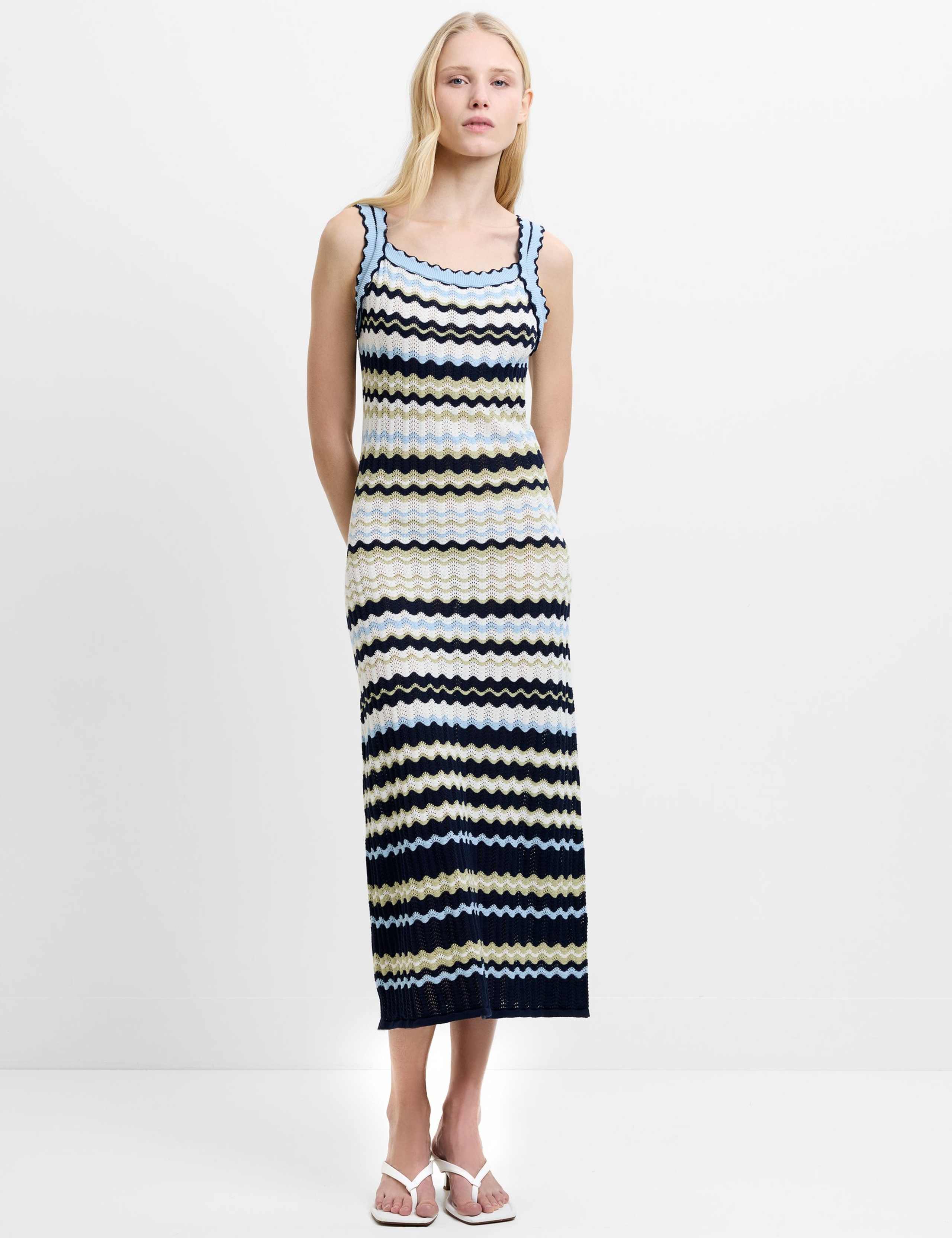 Pure Cotton Knitted Striped Midi Dress