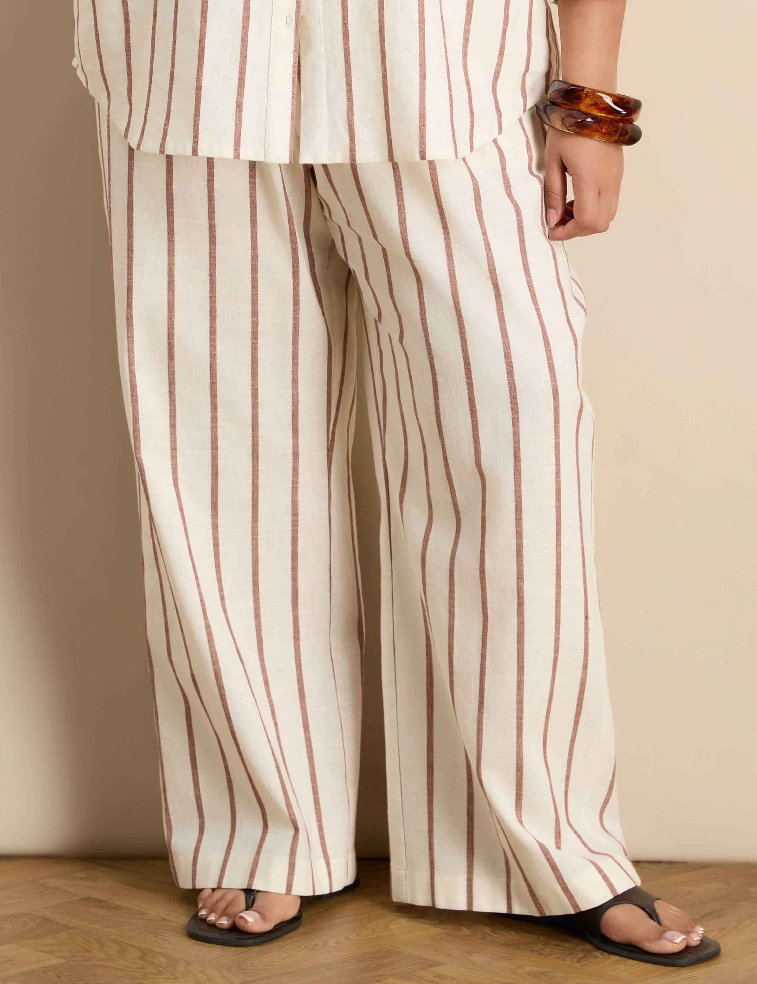 Cotton Rich Striped Wide Leg Trousers